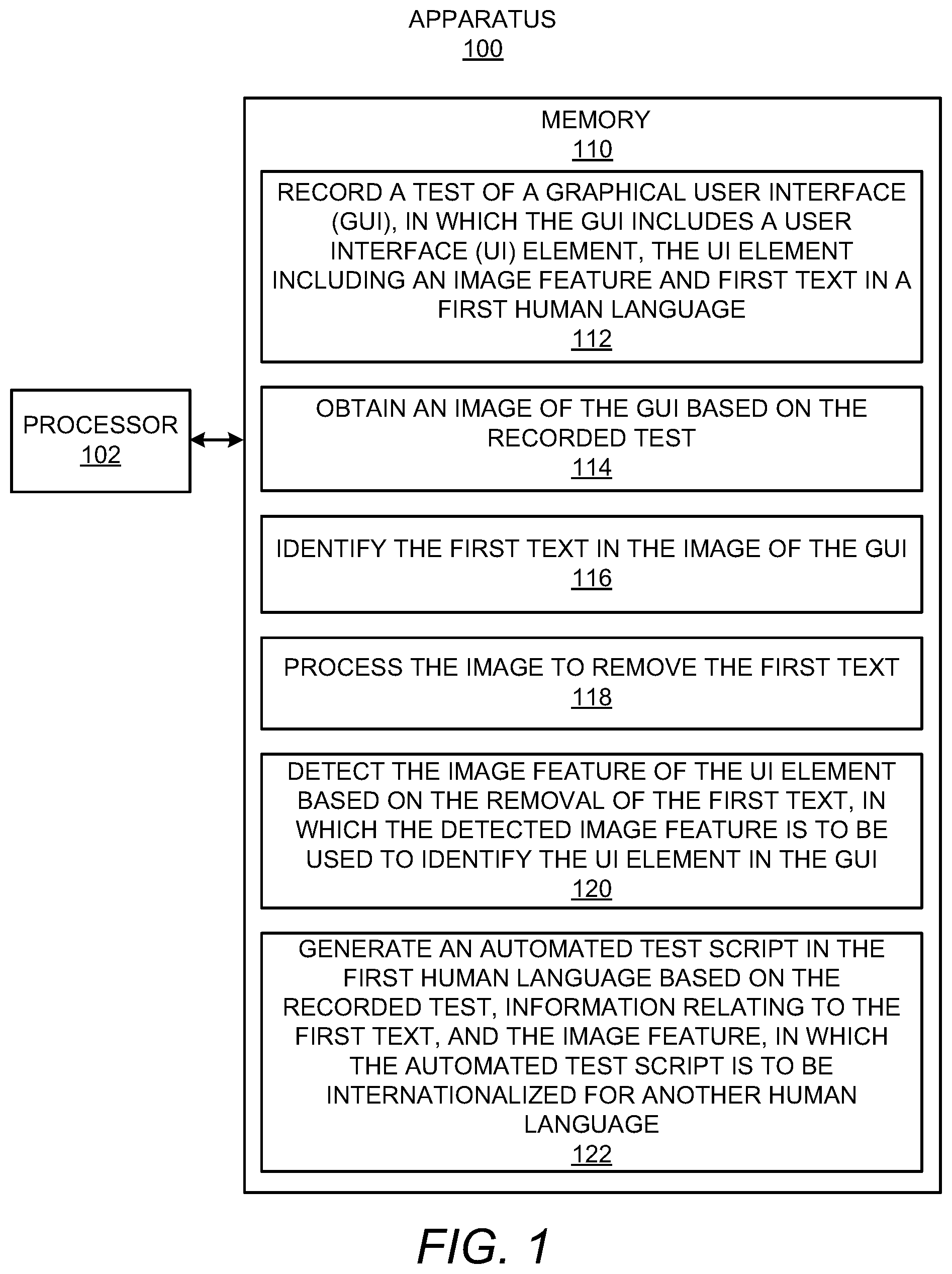 Patent US12321254 — Internationalization of automated test scripts — Figure 1