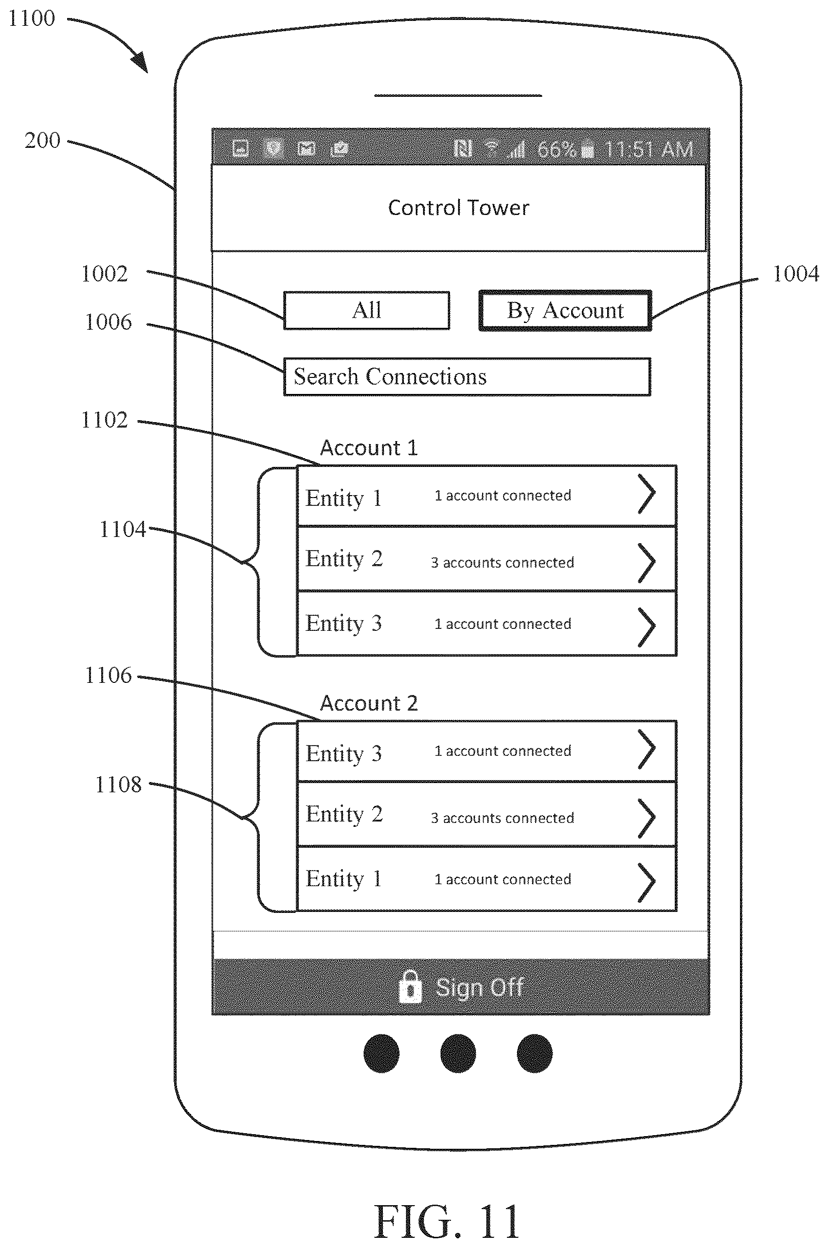Patent US12321490 Figure 11 – Scrubbing account data accessed via links to applications or devices
