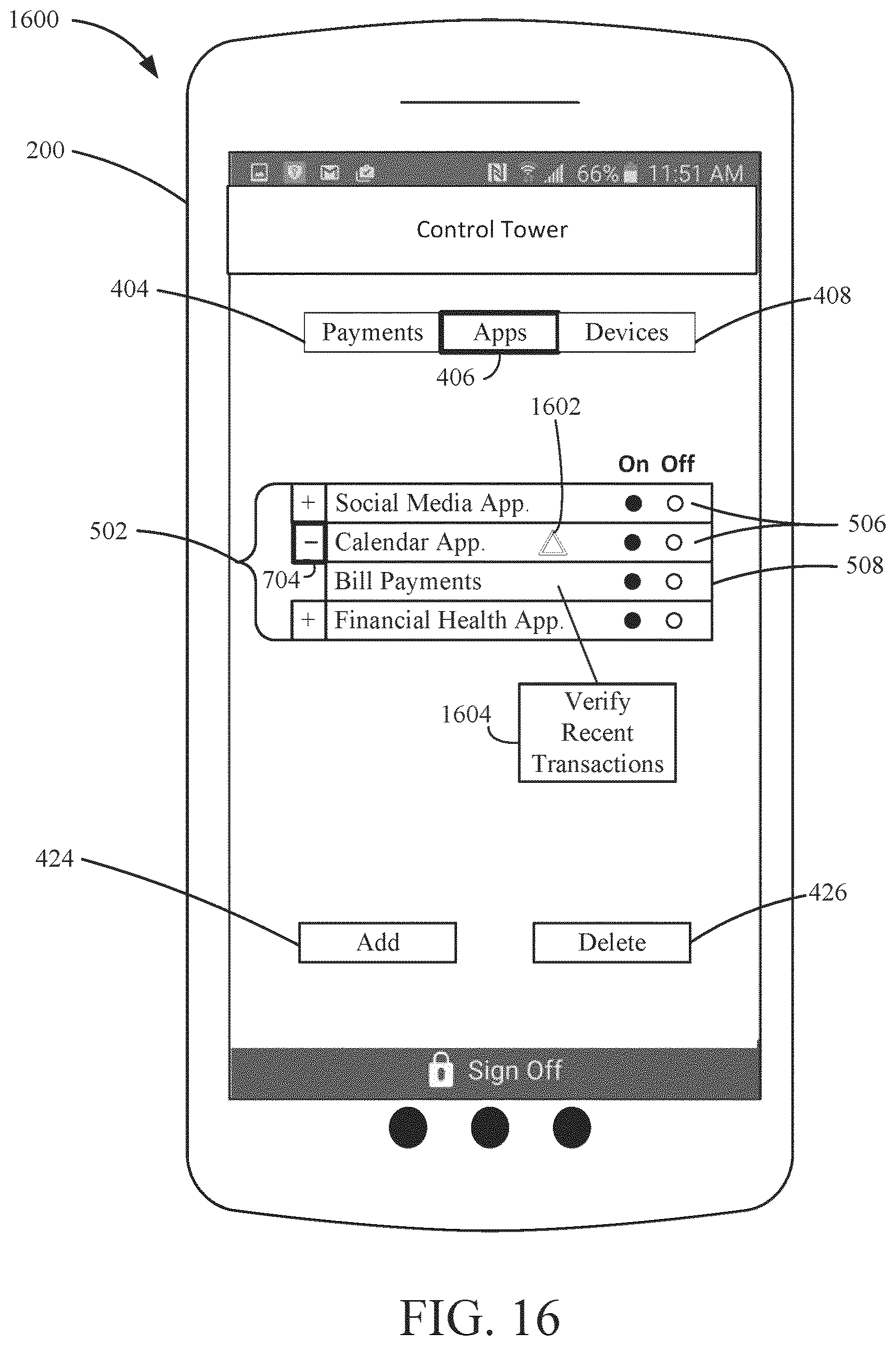 Patent US12321490 Figure 16 – Scrubbing account data accessed via links to applications or devices
