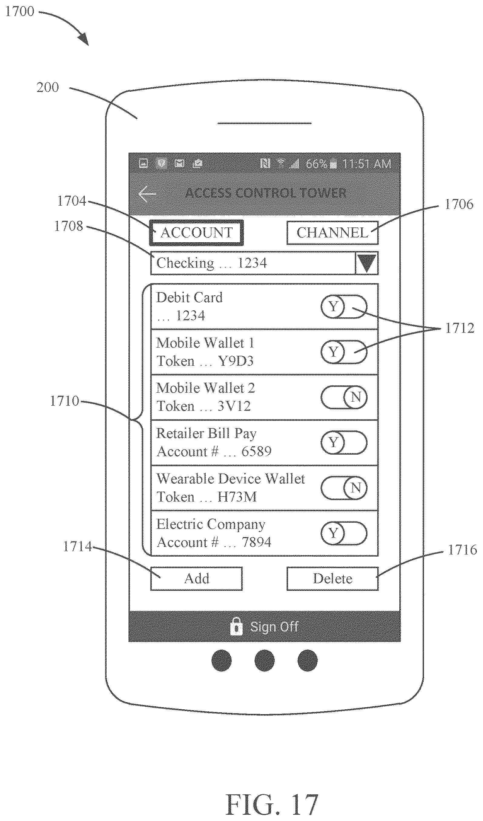 Patent US12321490 Figure 17 – Scrubbing account data accessed via links to applications or devices
