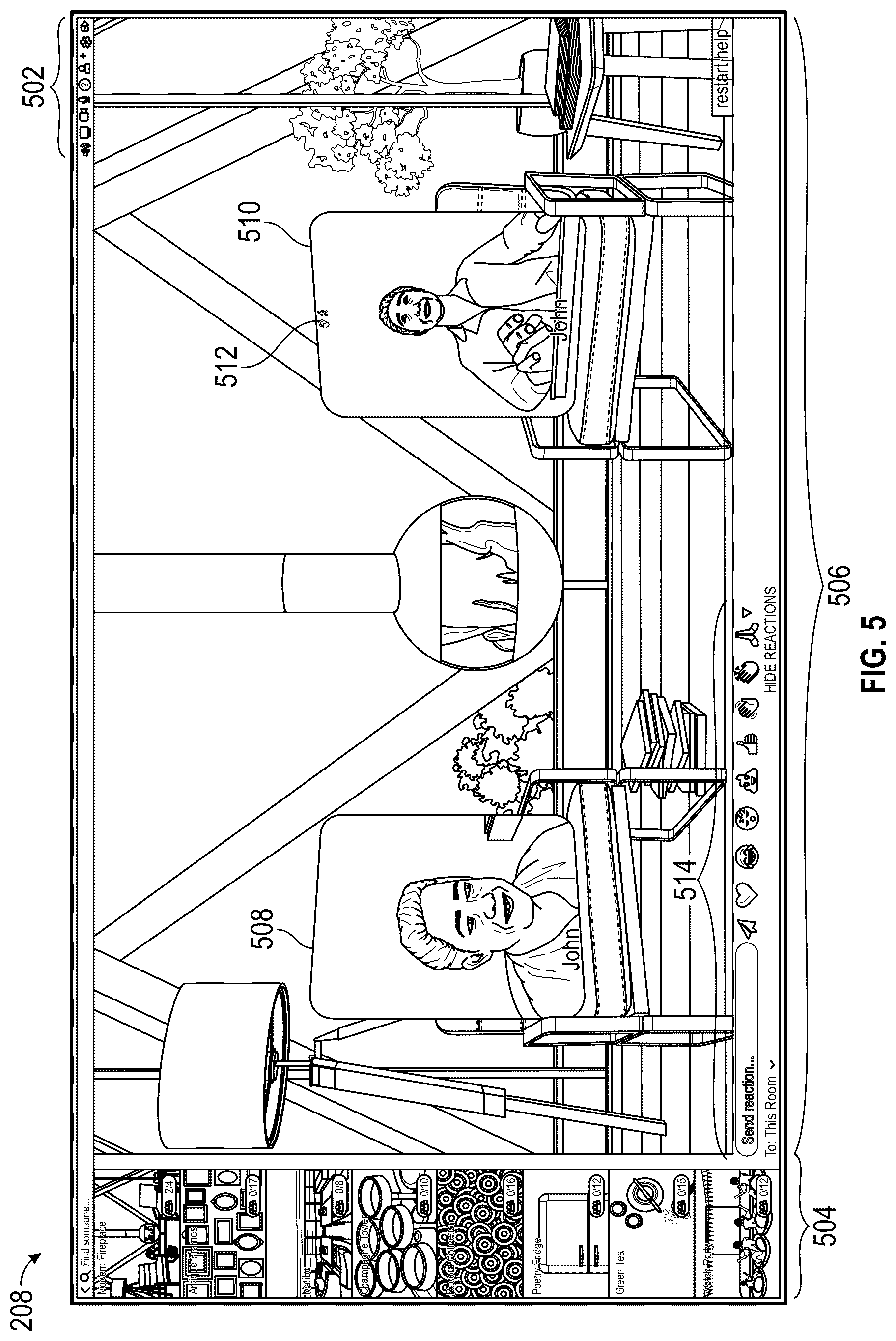 Patent US12321564 Figure 5 – Presenting participant reactions within a virtual working environment