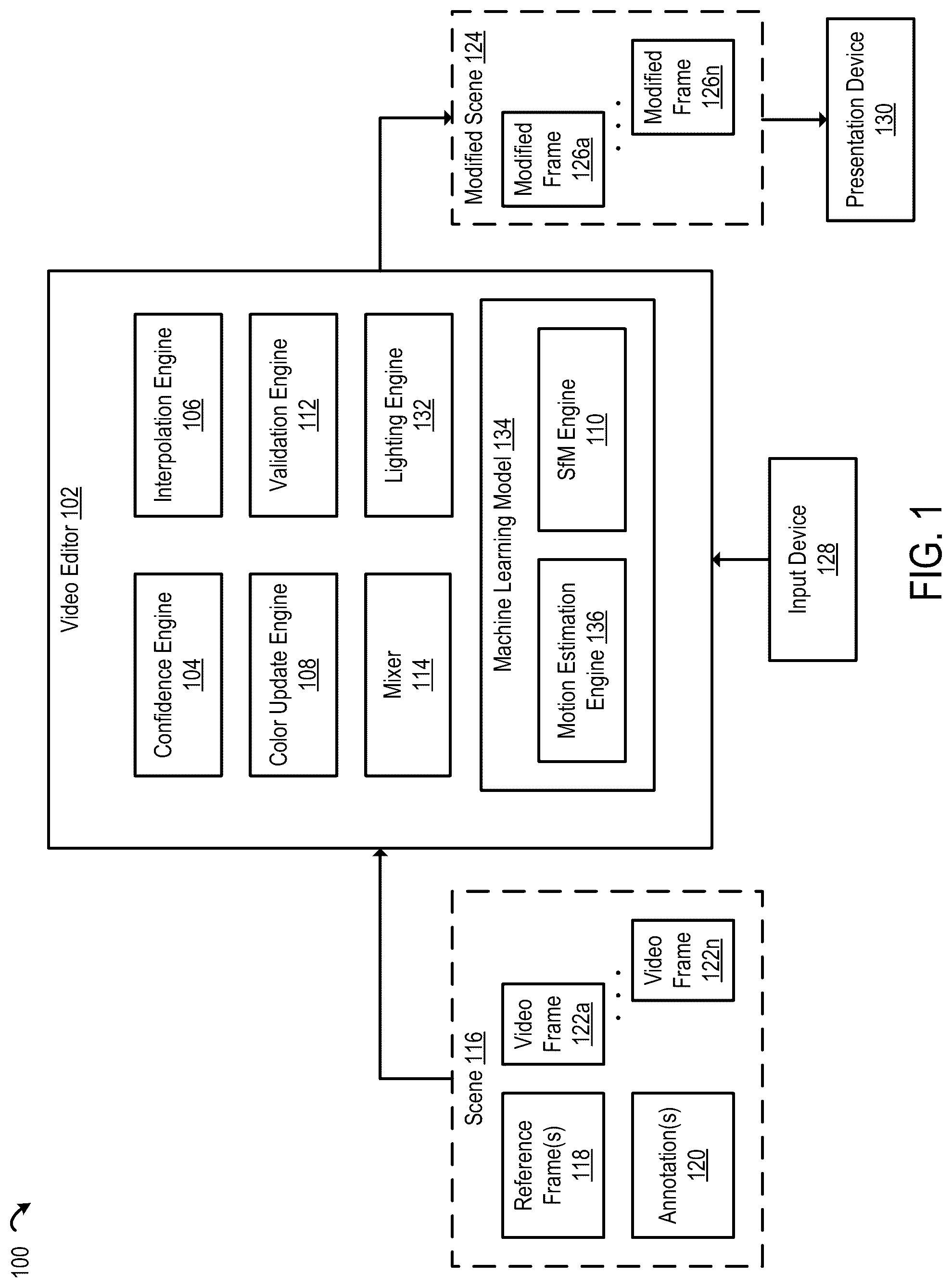 Patent US12322074 — Corrective lighting for video inpainting — Figure 1