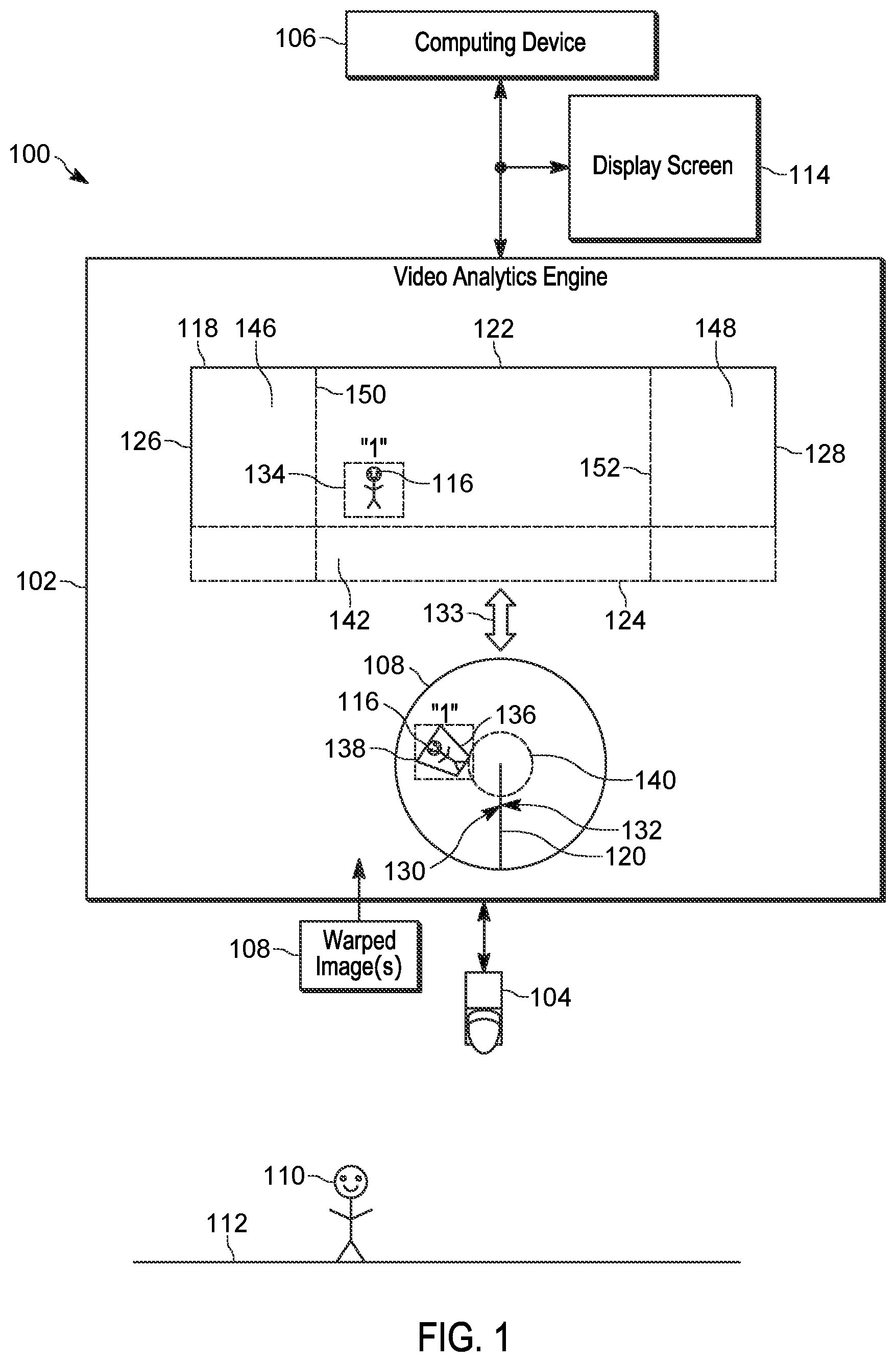 Patent US12322075 — Device, method and system for identifying objects in warped images from a fisheye camera — Figure 1