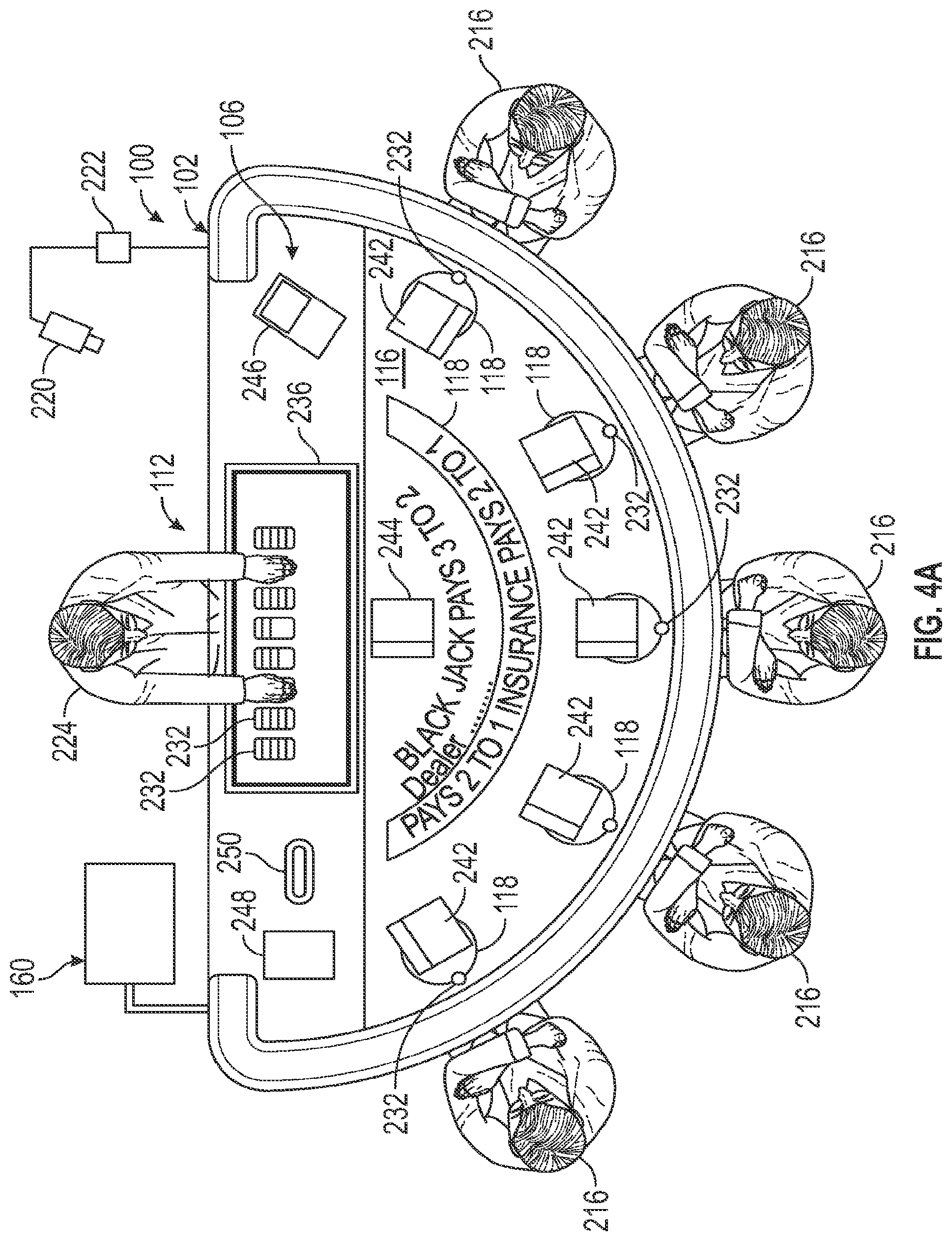 Patent US12322242 Figure 4 – Gaming systems and methods for providing a table game with visual effects