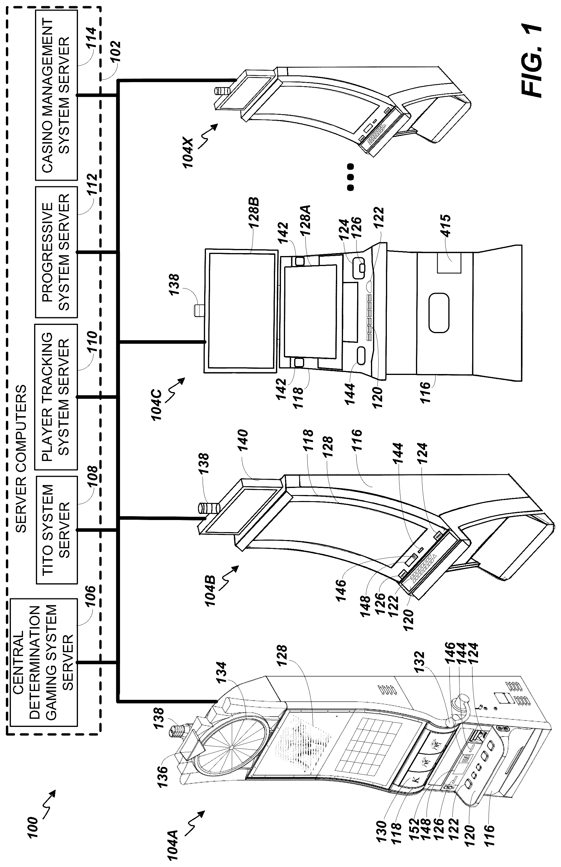 Patent US12322243 Figure 1 – Systems and methods for gaming machine diagnostic analysis