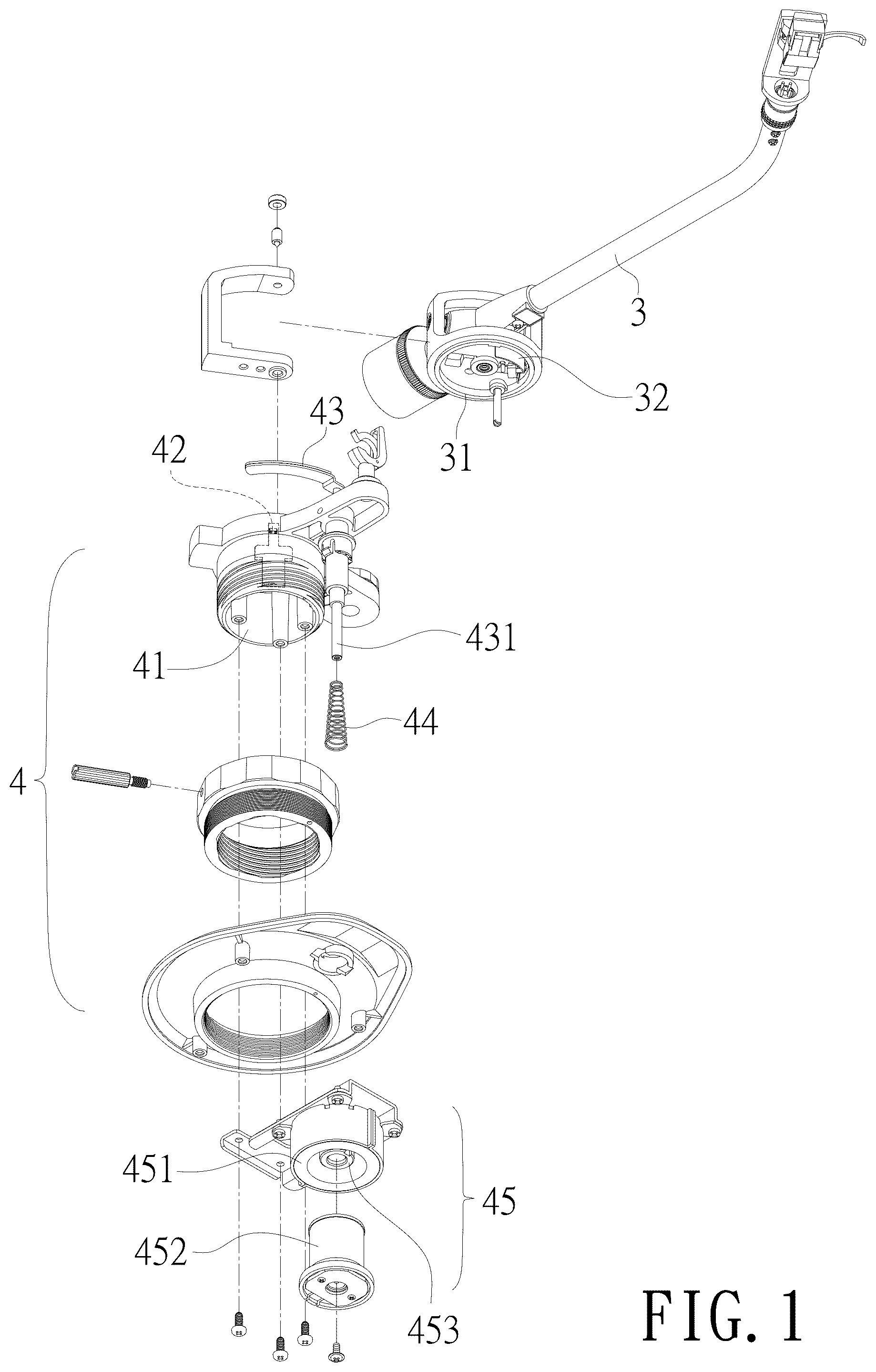 Patent US12322418 — Vinyl record player automatic stop and lift tonearm structure — Figure 1