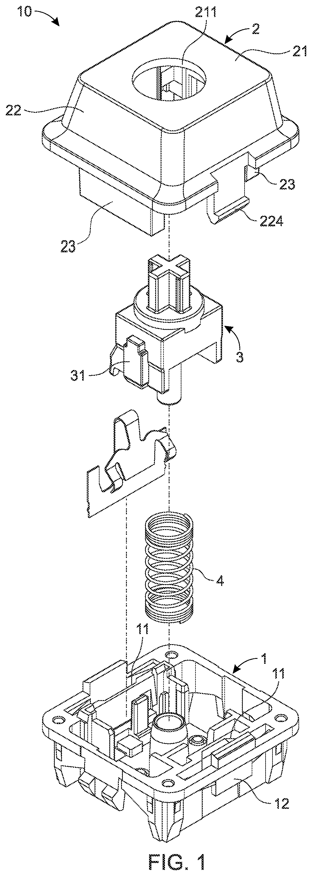 Patent US12322558 — Key structure with light-guiding function — Figure 1