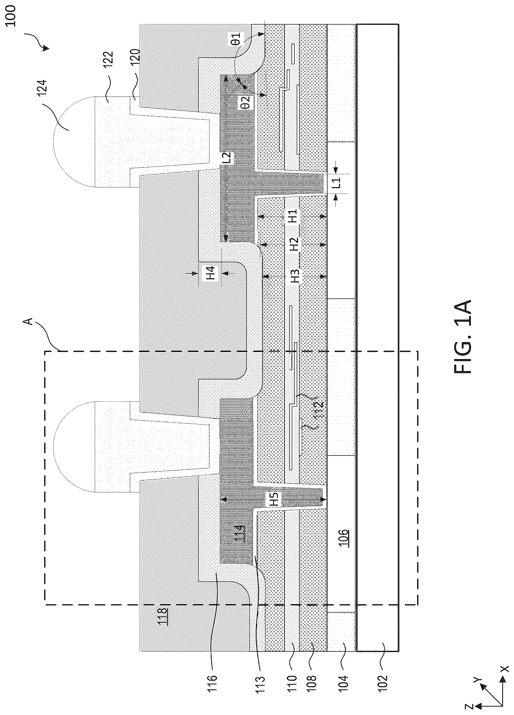 Patent US12322646 — Passivation layers with rounded corners — Figure 1