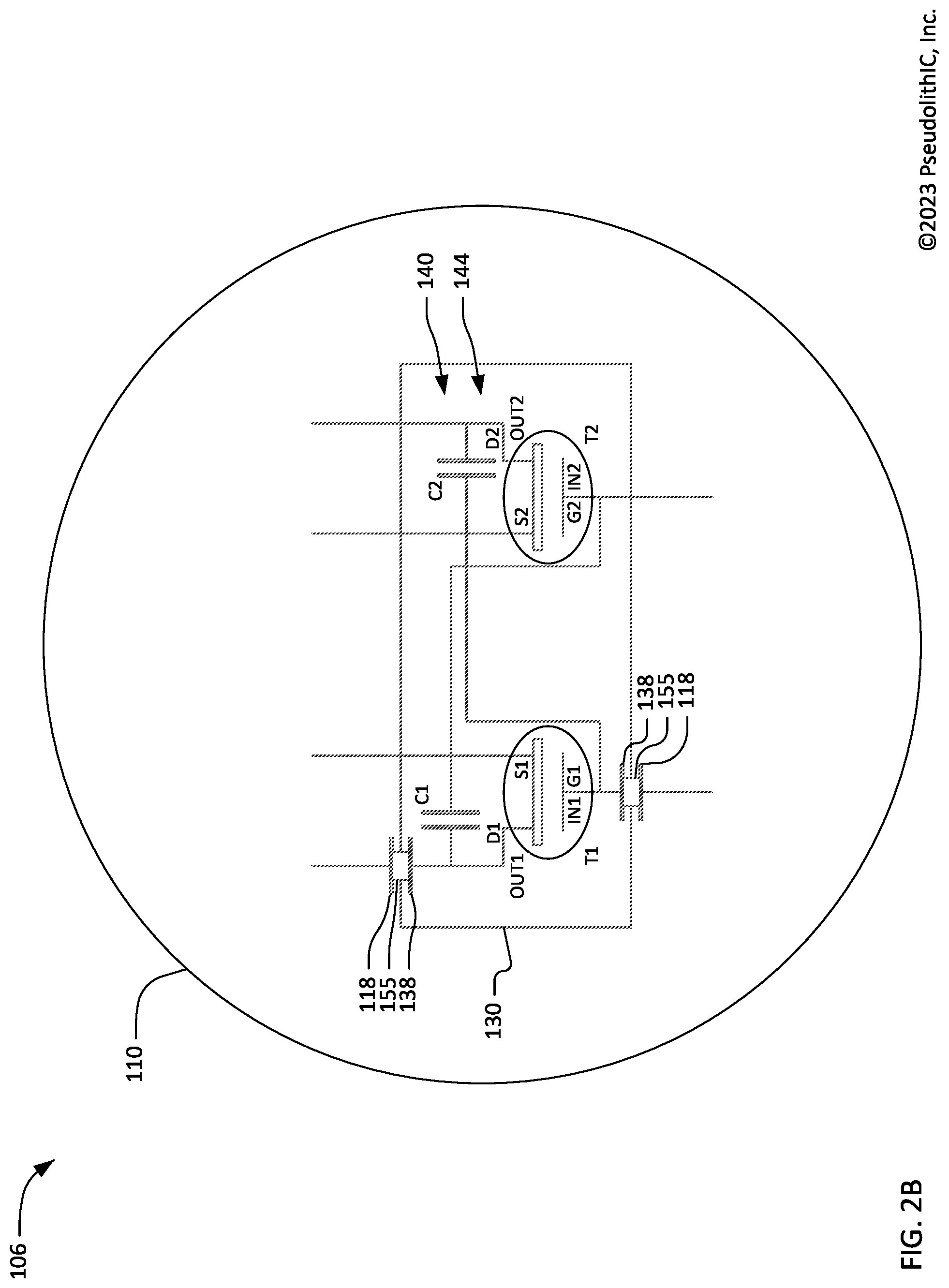Patent US12322714 Figure 5 – Heterogeneous integration of radio frequency transistor chiplets having interconnection tuning circuits