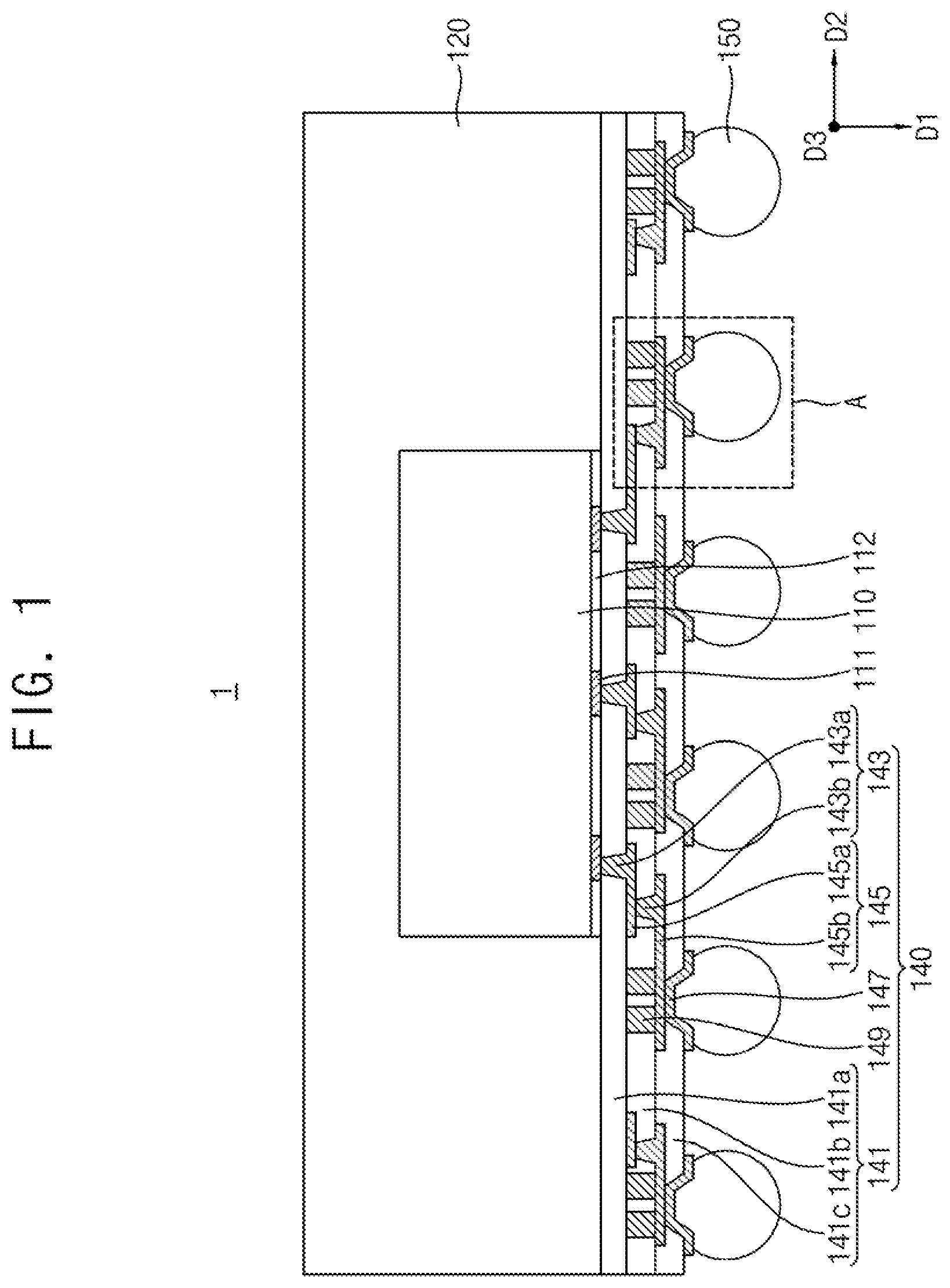 Patent US12322720 — Semiconductor package including post — Figure 1
