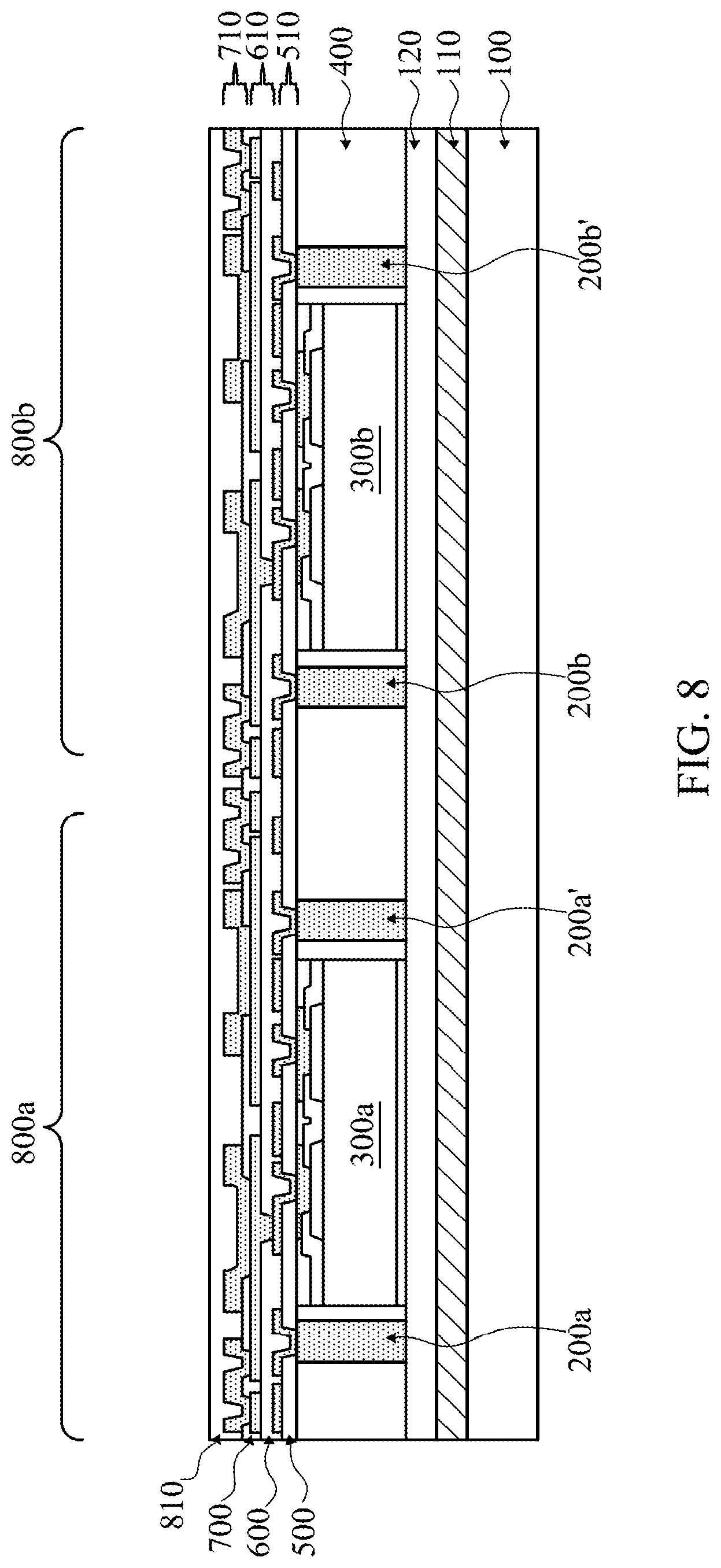 Patent US12322727 Figure 8 – Device and method for UBM/RDL routing