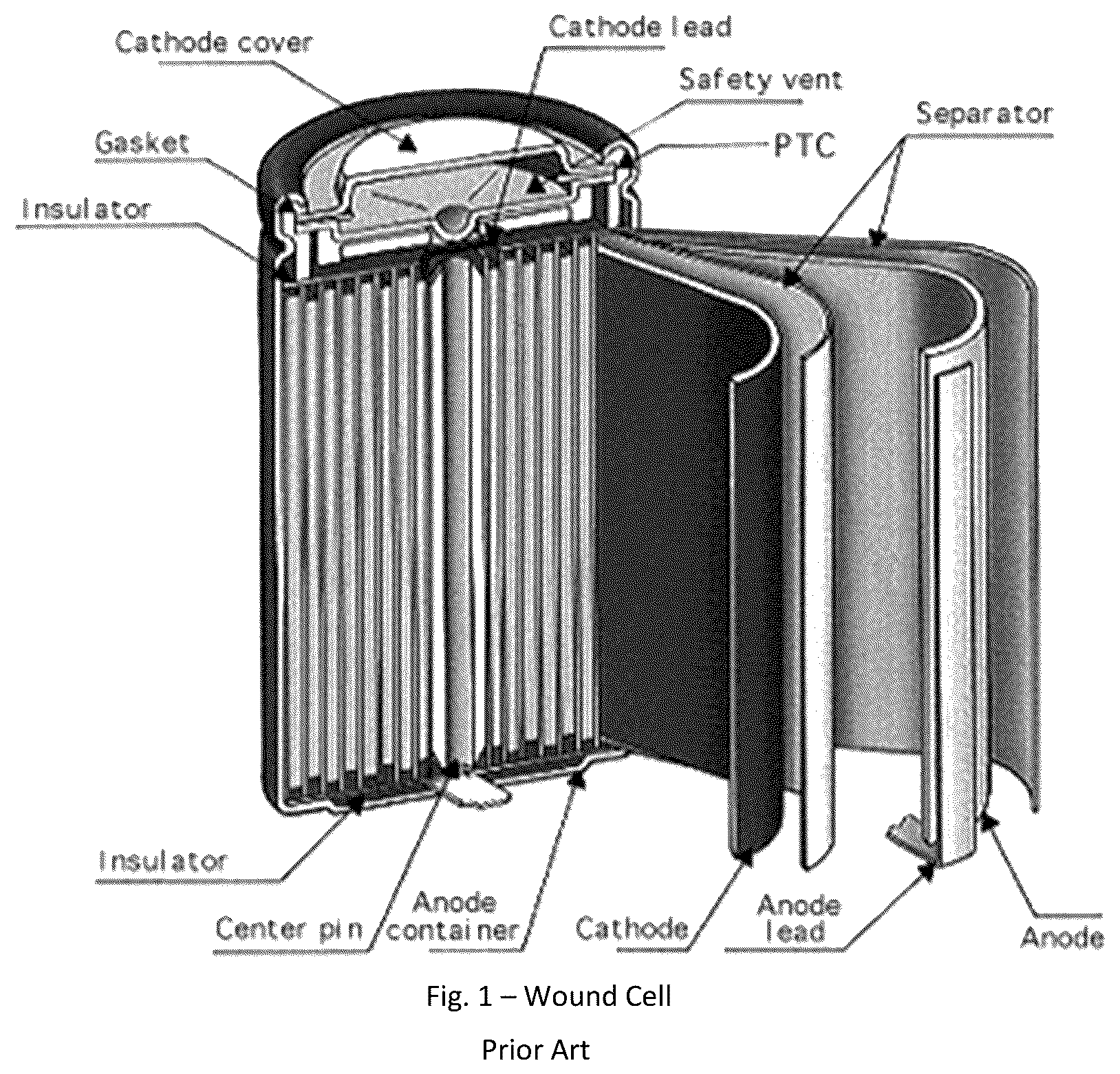 Patent US12322810 Figure 1 – Battery connections and metallized film components in energy storage devices having internal fuses