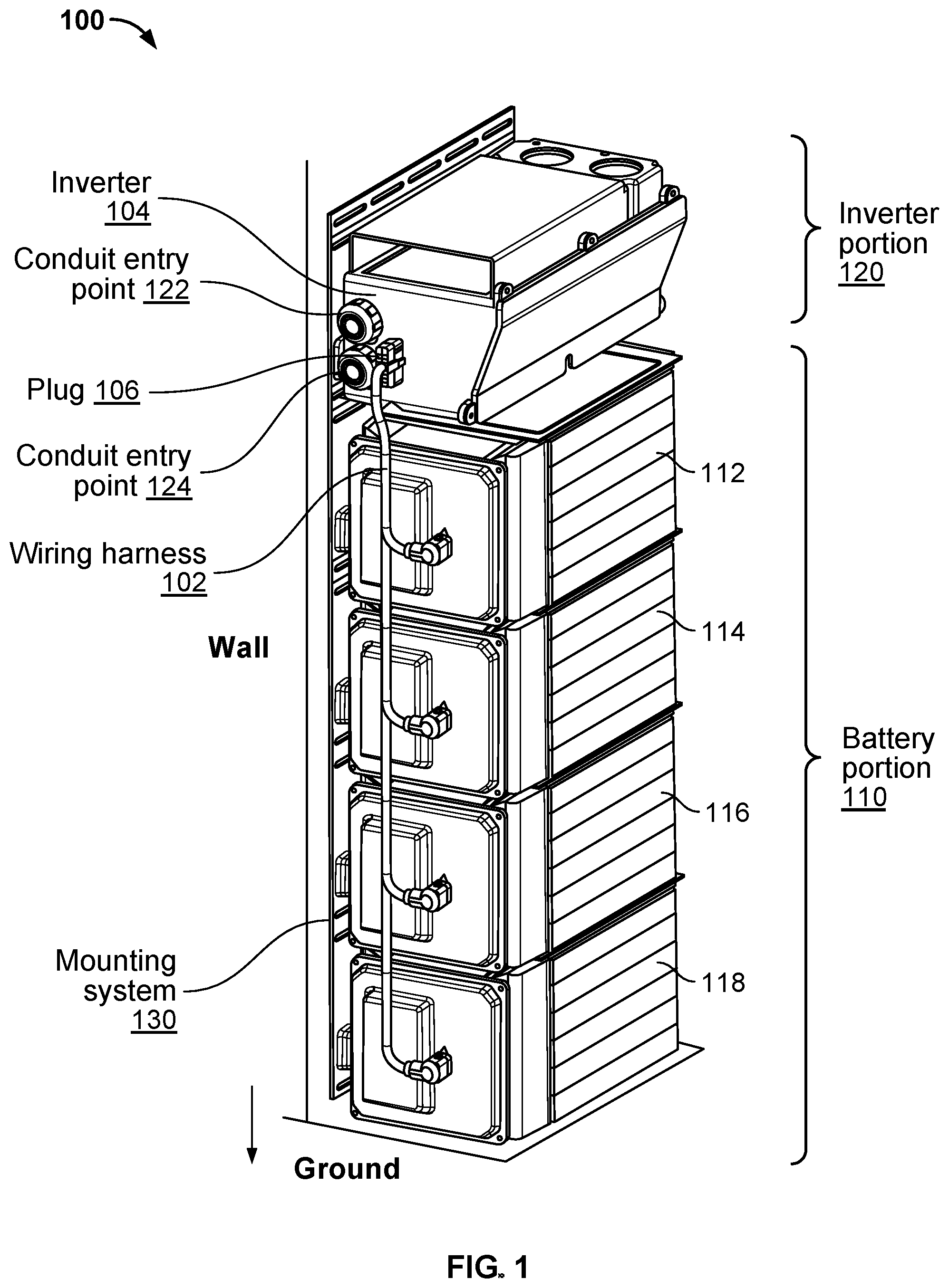 Patent US12322822 Figure 1 – Modular installation of energy storage system