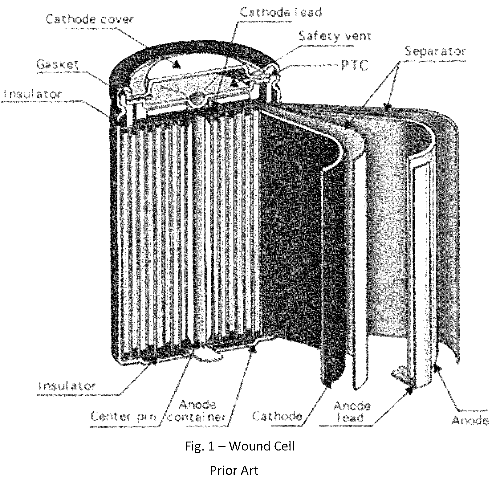 Patent US12322836 — Lithium energy storage device with internal fuse — Figure 1