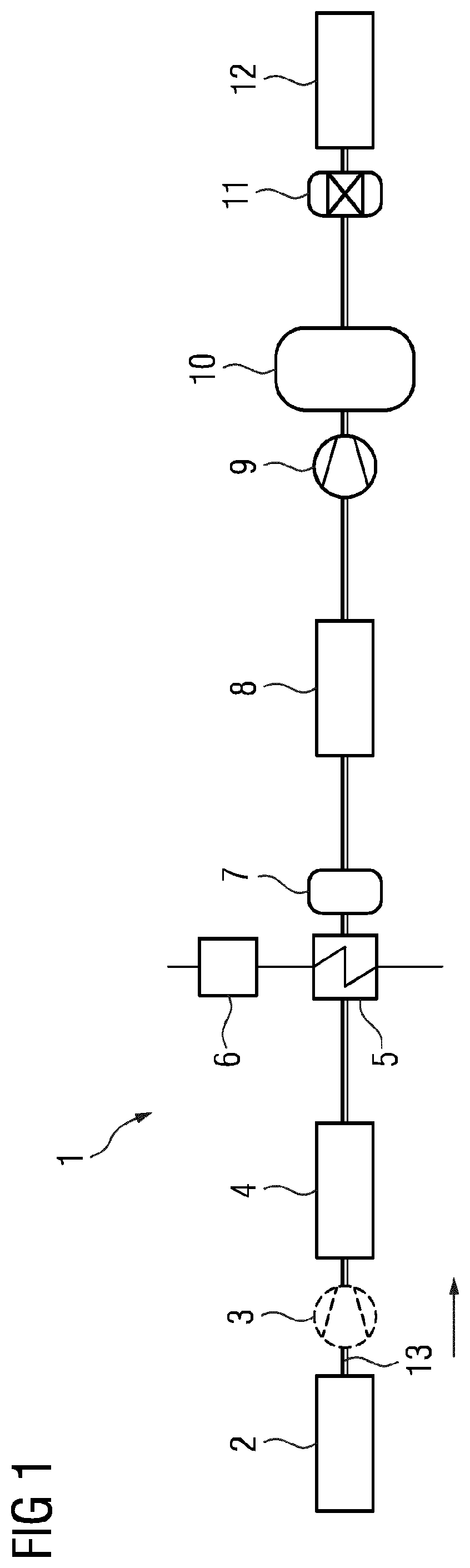 Patent US12322843 — Power-to-X system with an optimized hydrogen drying and purifying process — Figure 1