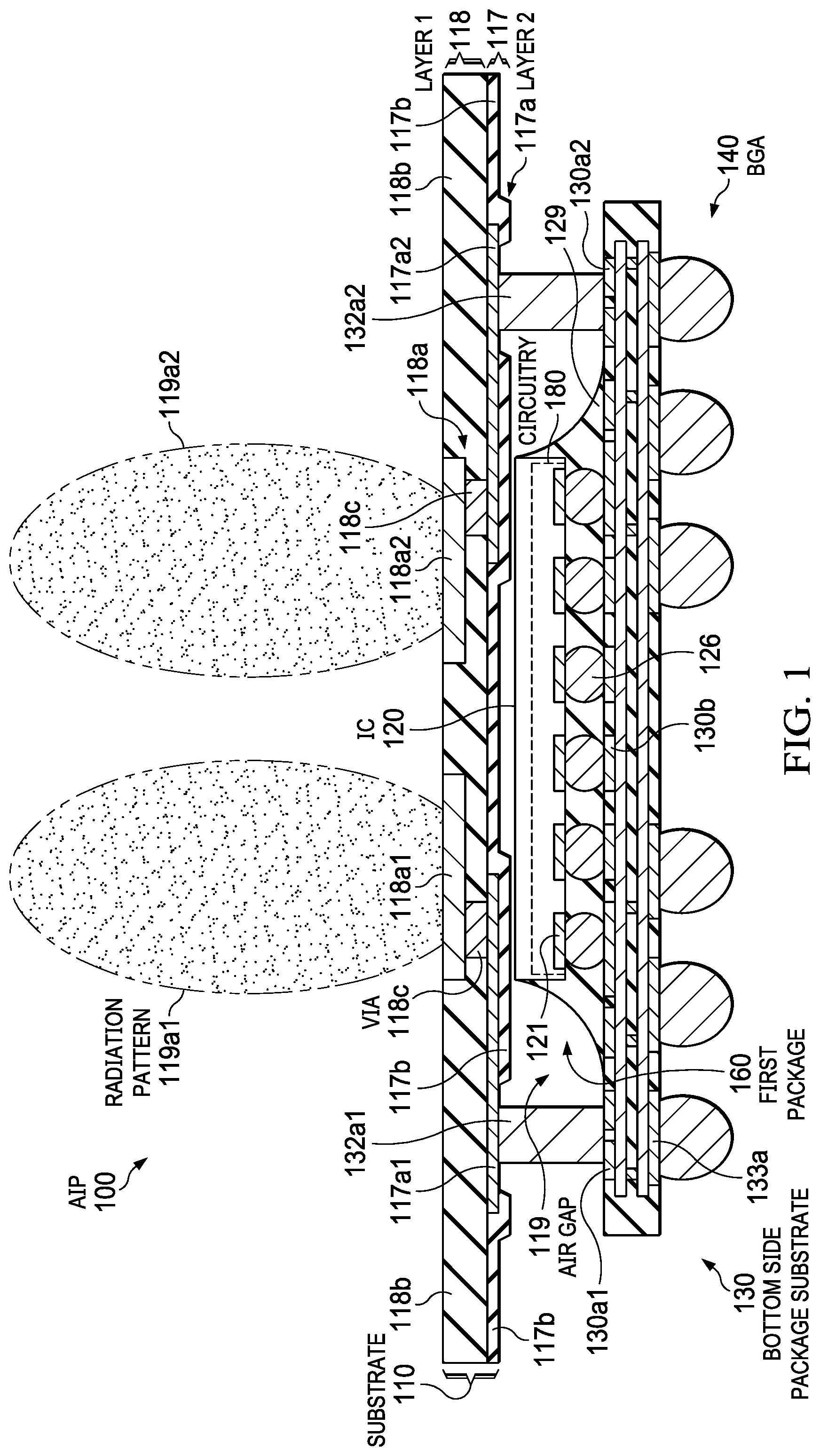 Patent US12322856 — Antenna in package having antenna on package substrate — Figure 1