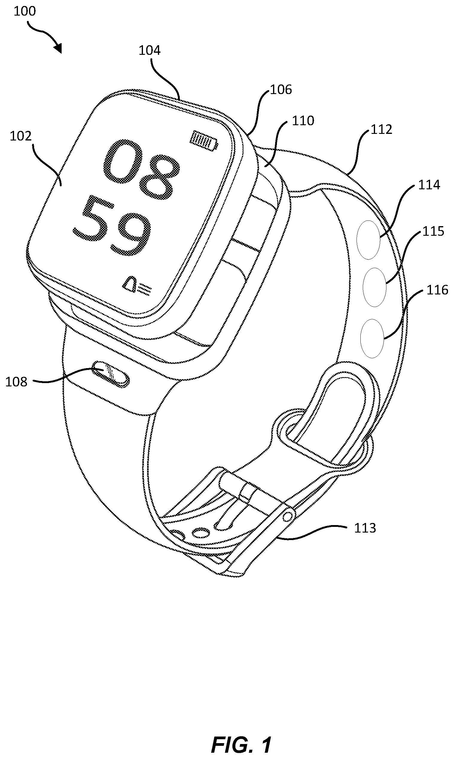 Patent US12322857 — Antenna architecture for a wearable device and related devices and methods — Figure 1