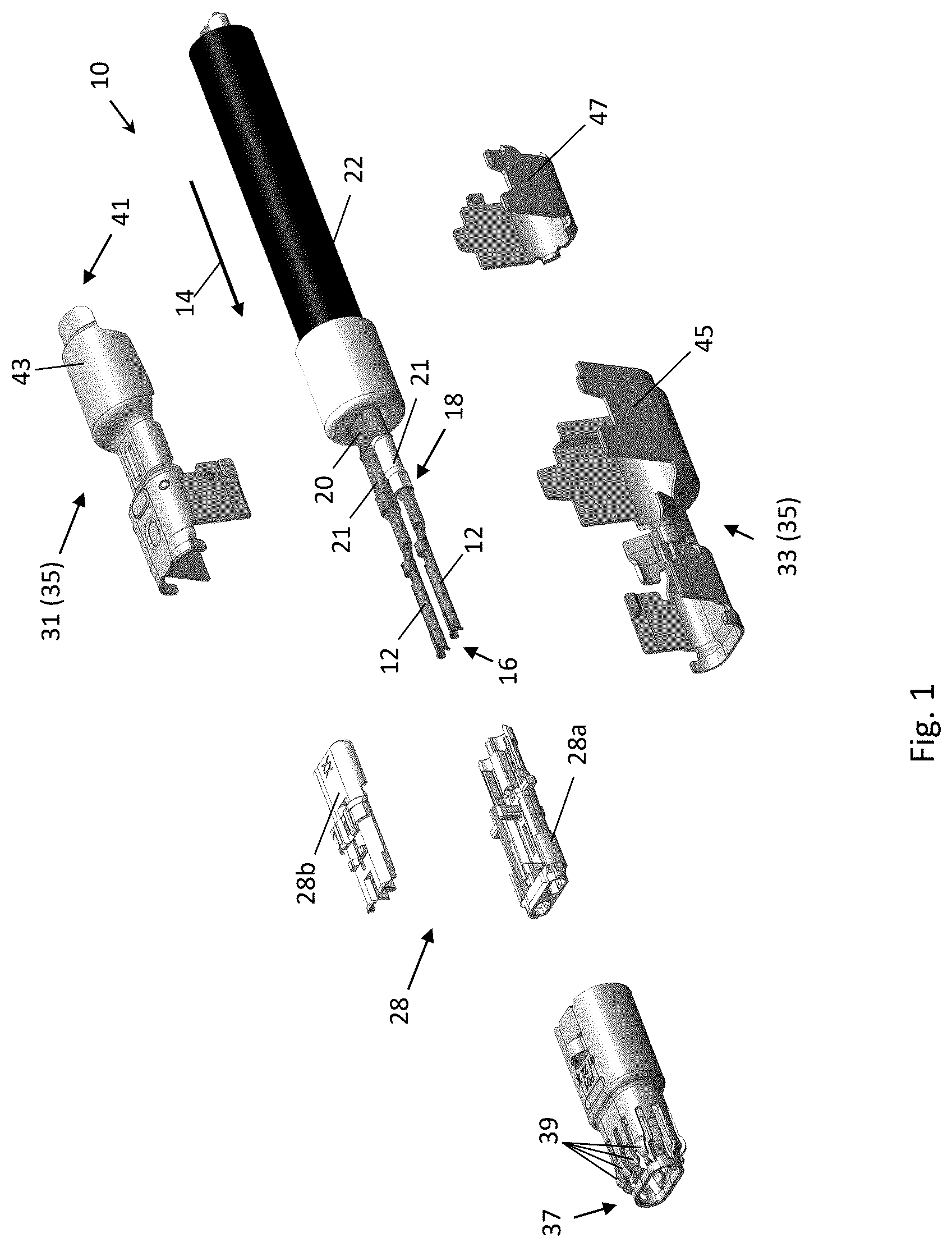 Patent US12322894 — Connector assembly with funnel-shaped signal contact end section — Figure 1