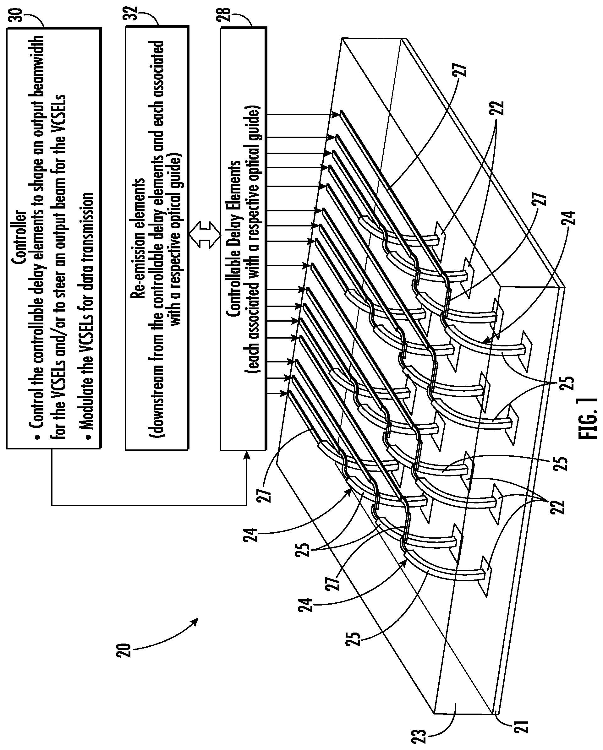Patent US12322928 — Optical device including laterally guided vertical-cavity surface-emitting lasers (VCSELs) outputs and related methods — Figure 1