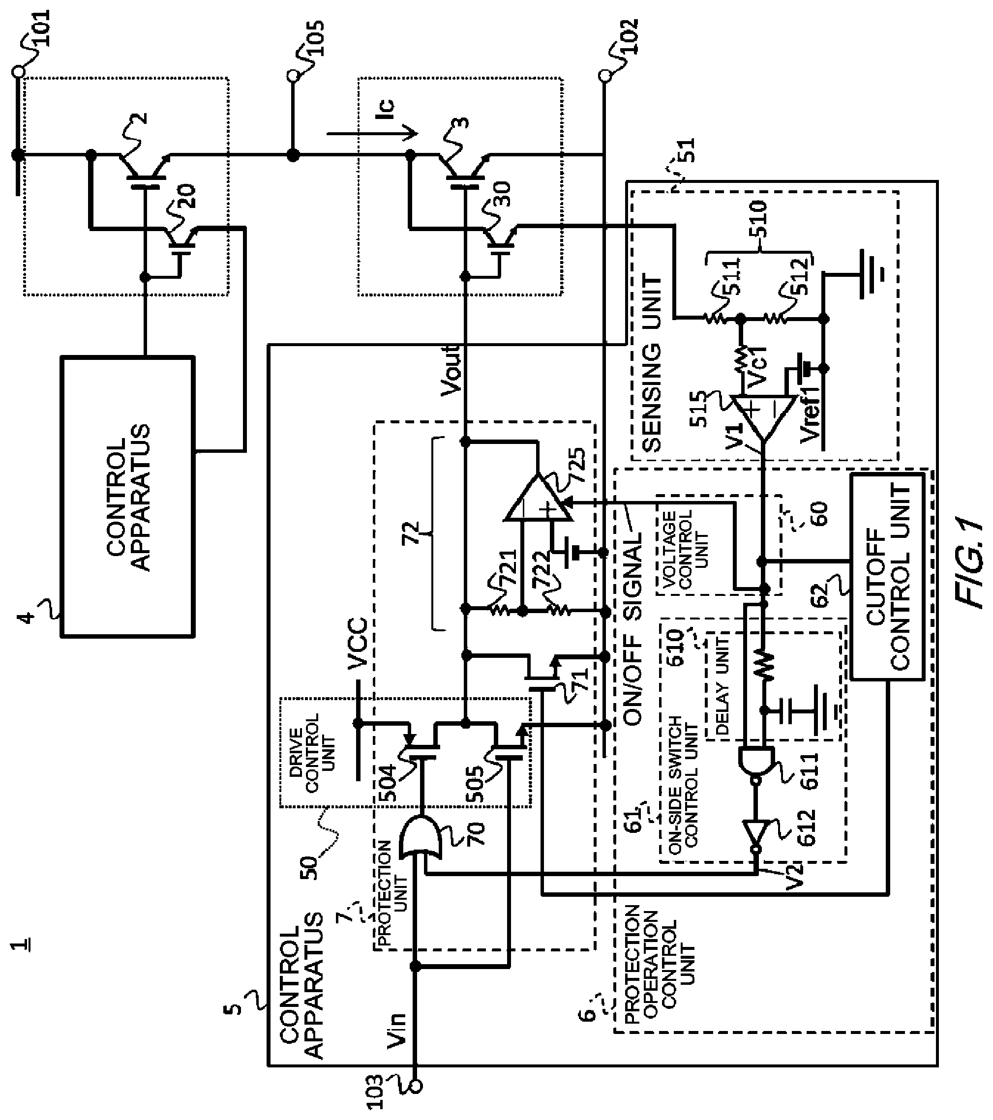 Patent US12322950 — Control apparatus and switching apparatus for short circuit protection — Figure 1