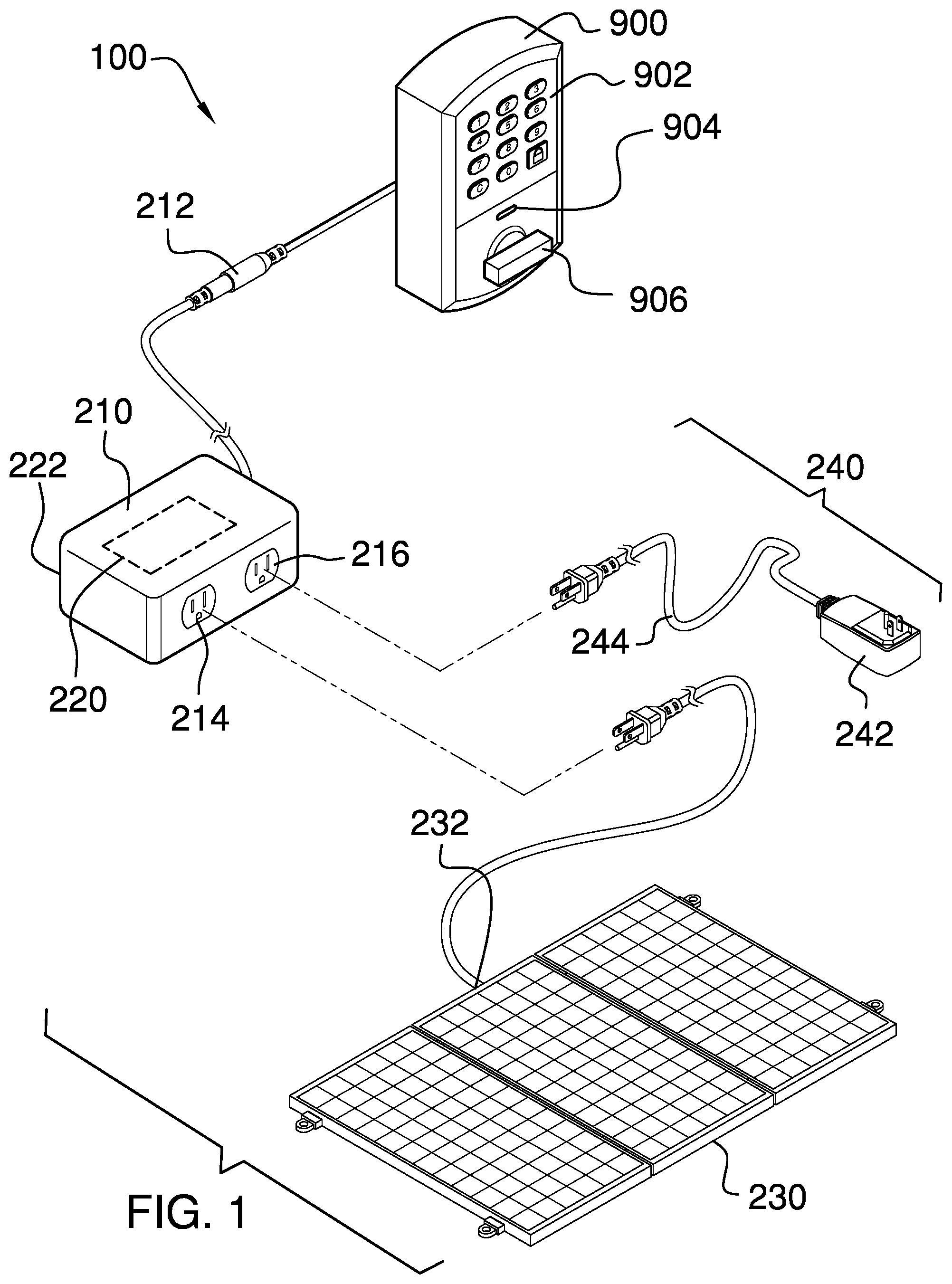 Patent US12322997 — Uninterrupted power supply for existing smart locks — Figure 1