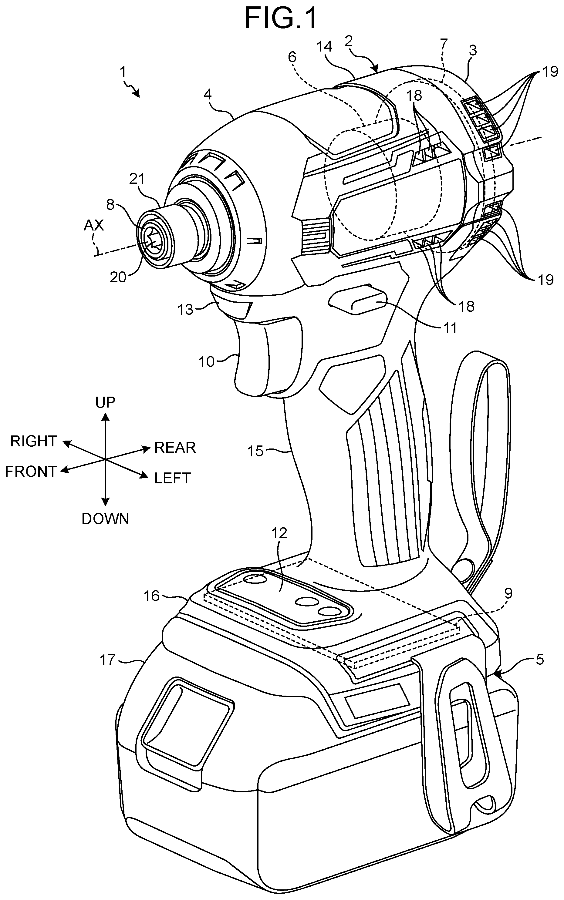 Patent US12323011 — Electric work machine — Figure 1