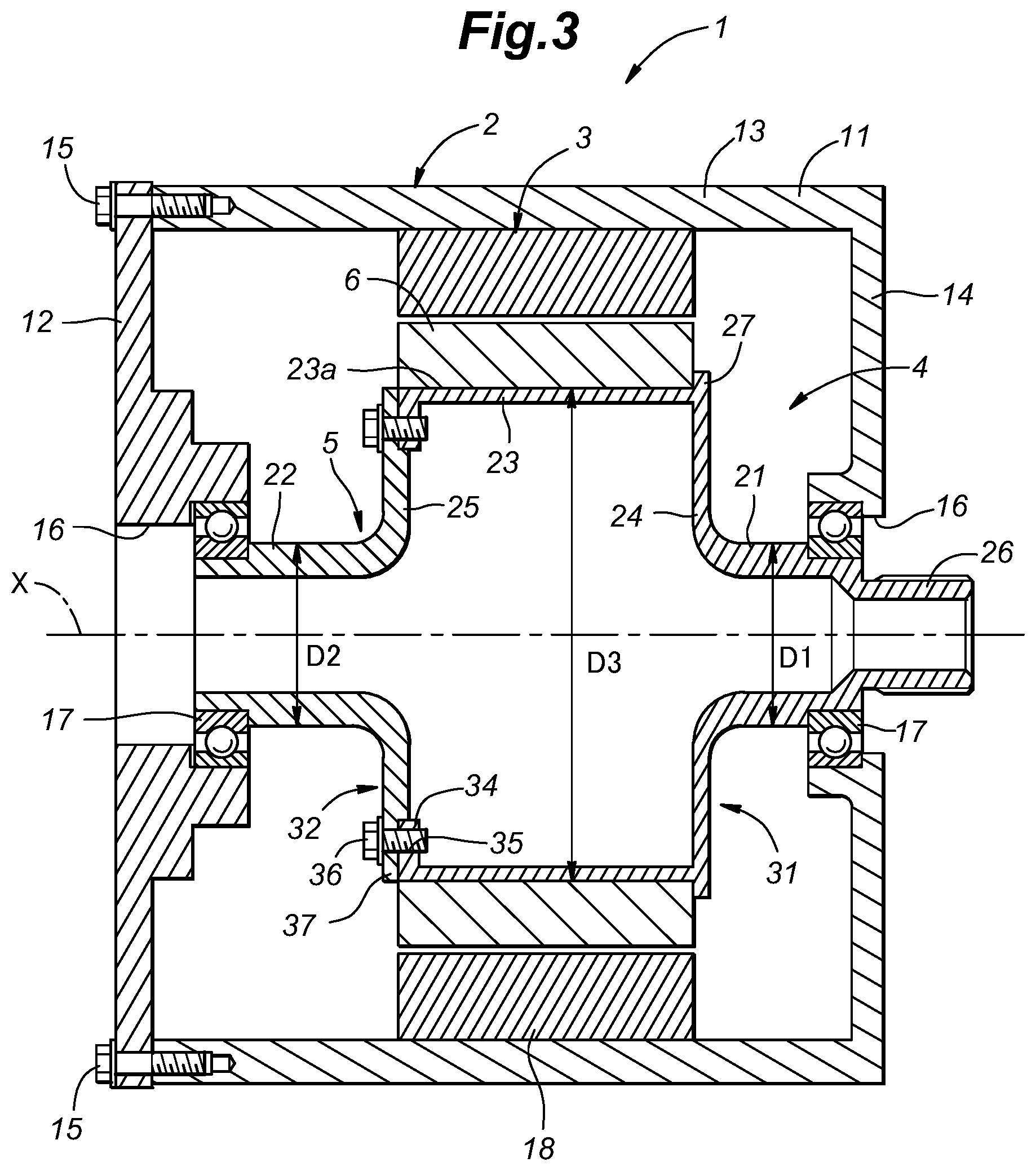 Patent US12323033 Figure 3 – Motor with motor shaft having hollow structure and supported between case main body and case lid