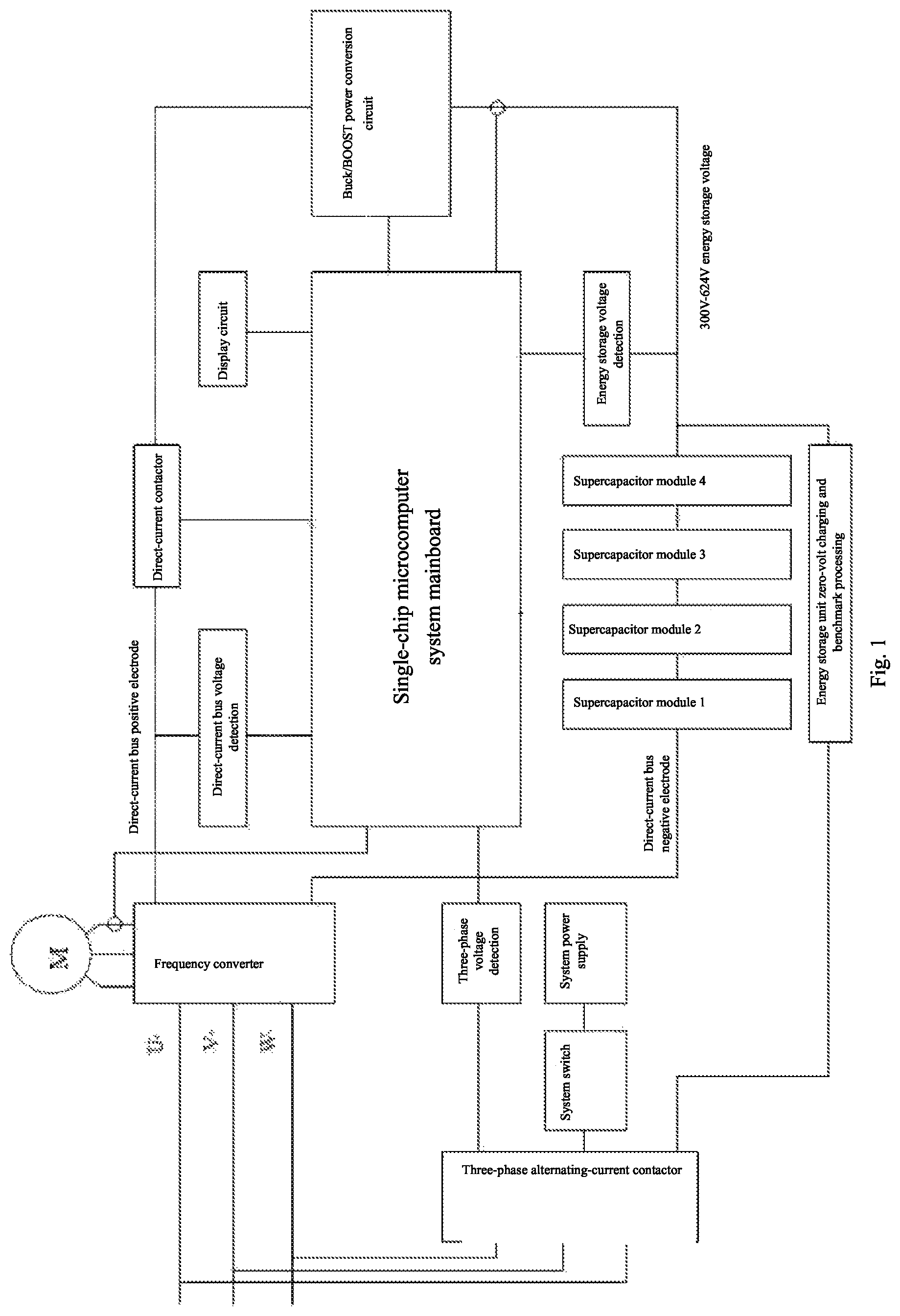 Patent US12323059 — Supercapacitor-based automatic energy-saving system of direct-current high-voltage beam pumping unit — Figure 1