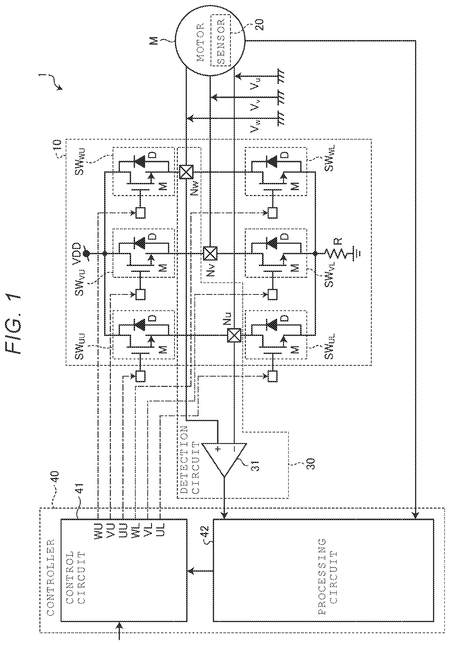 Patent US12323083 — Motor control device and motor driver circuit — Figure 1