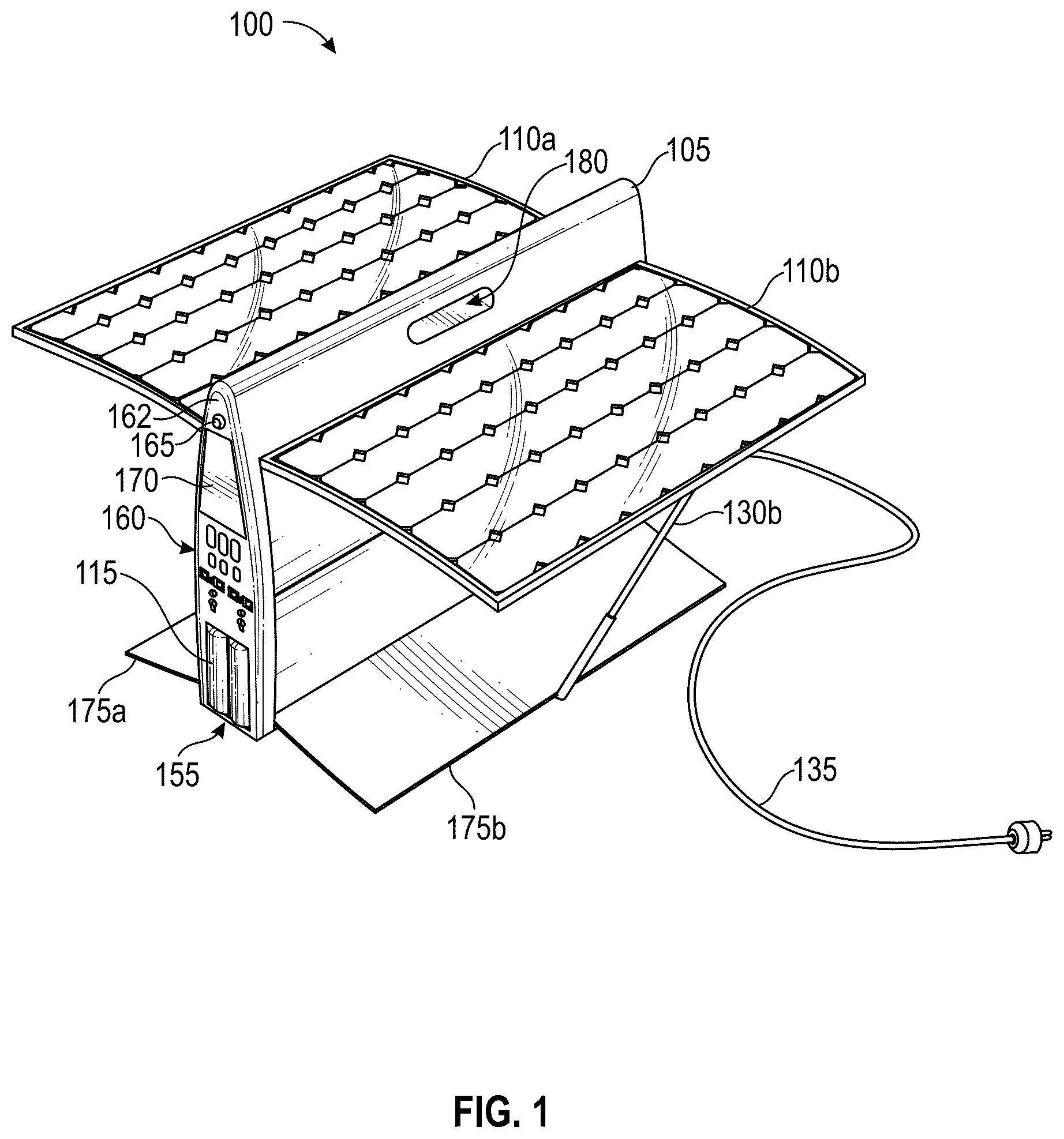 Patent US12323085 — Deployable hybrid solar power charger — Figure 1