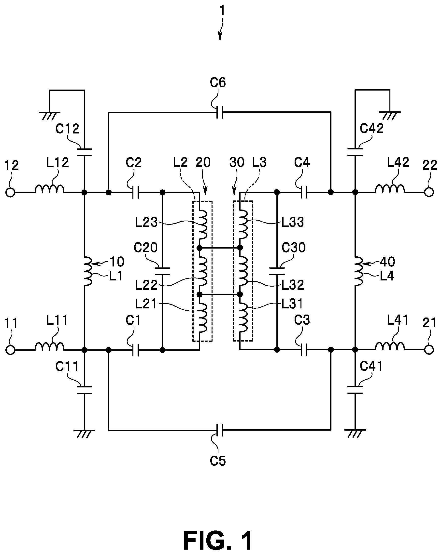 Patent US12323122 — Filter circuit and multilayered filter device — Figure 1