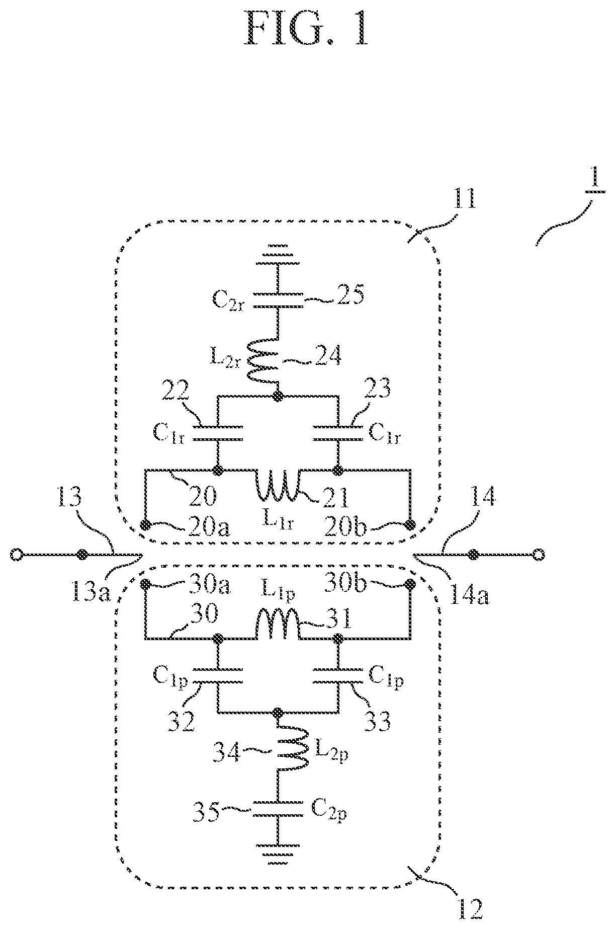 Patent US12323123 — Phase shifter comprising selectable first and second all-pass filters, where the all-pass filters include capacitors and inductors of determined values to achieve impedance matching — Figure 1