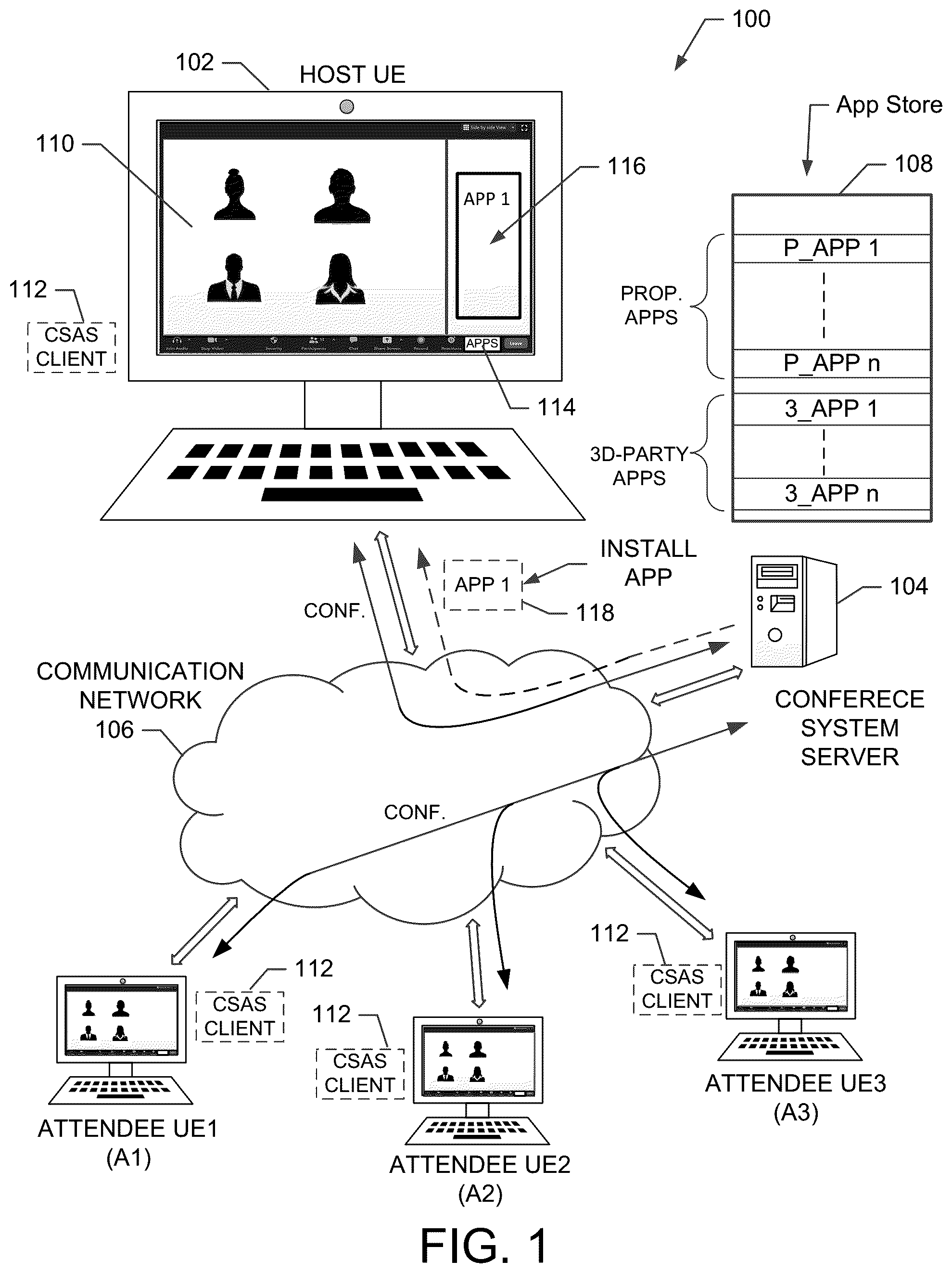 Patent US12323474 — Sharing a screenshot during a network conference — Figure 1
