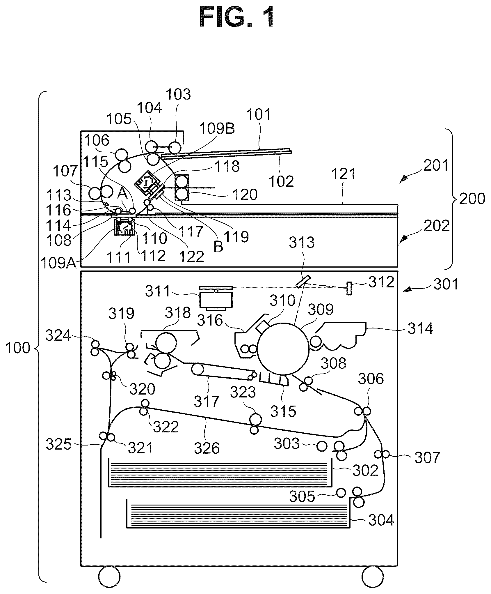 Patent US12323562 — Adjust a position of an image to be formed on a sheet based on reading a chart — Figure 1