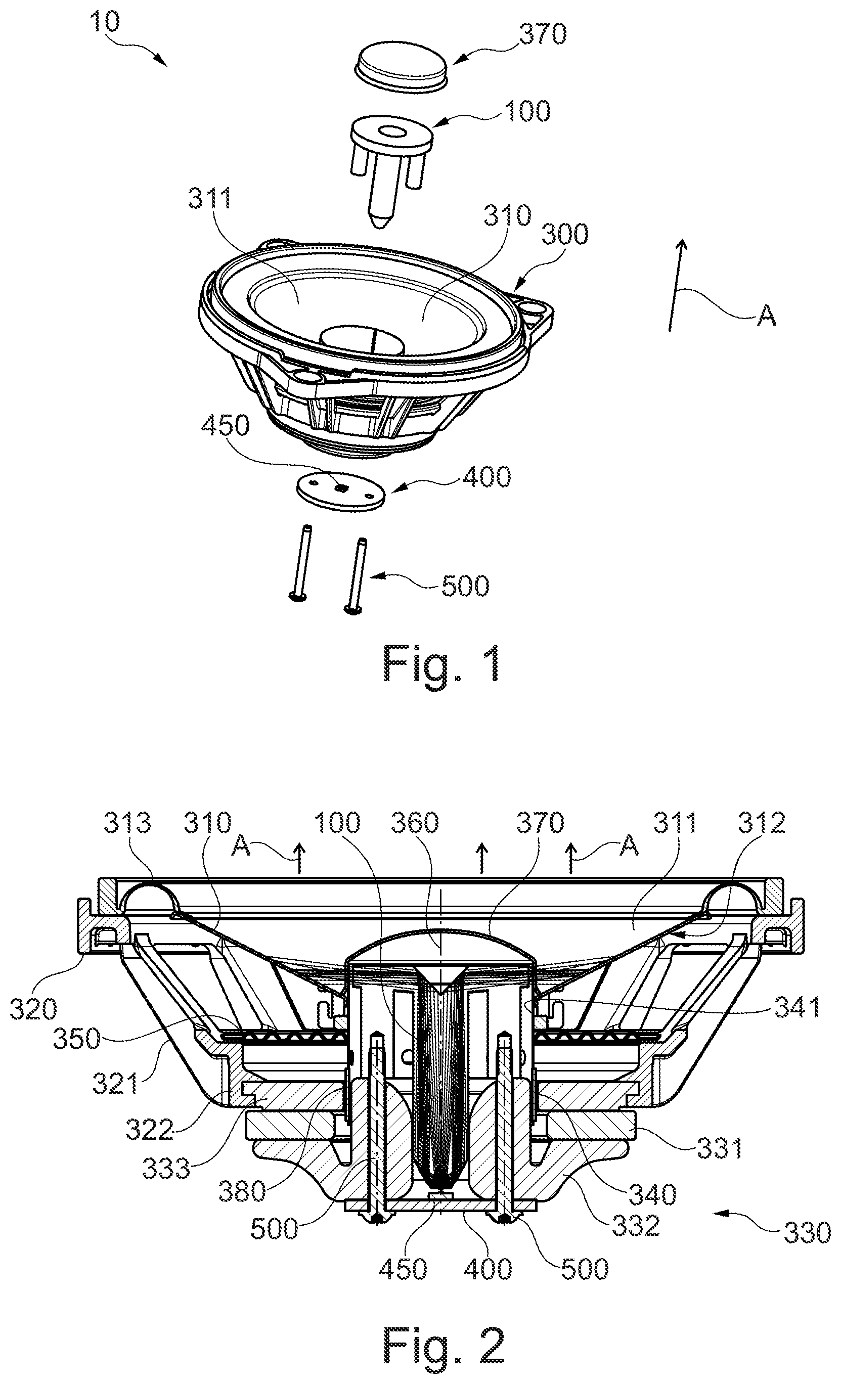 Patent US12323752 — Audio speaker dust cap illumination — Figure 1