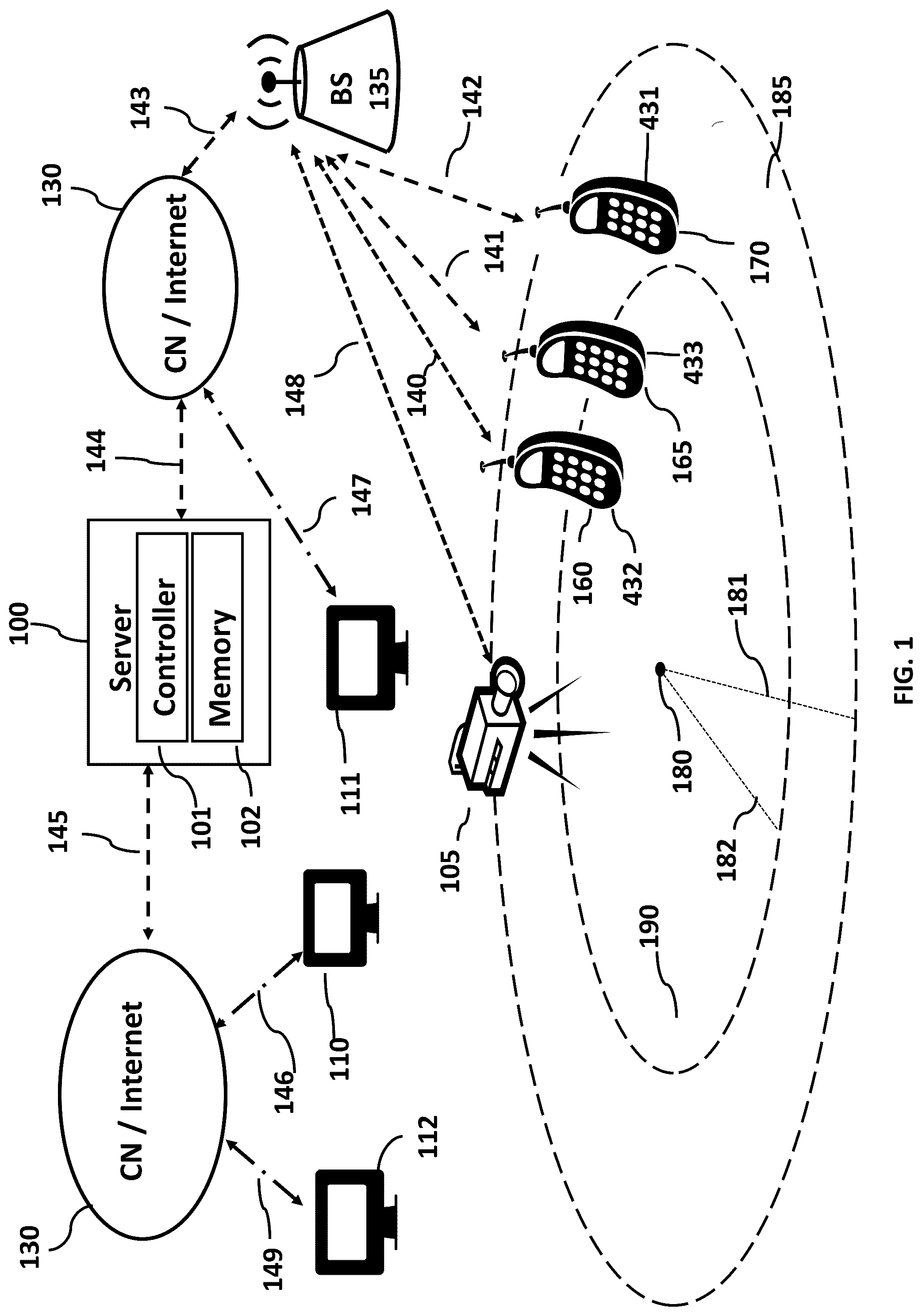 Patent US12323874 — Method, system, and apparatus for location-based machine-assisted interactivity — Figure 1