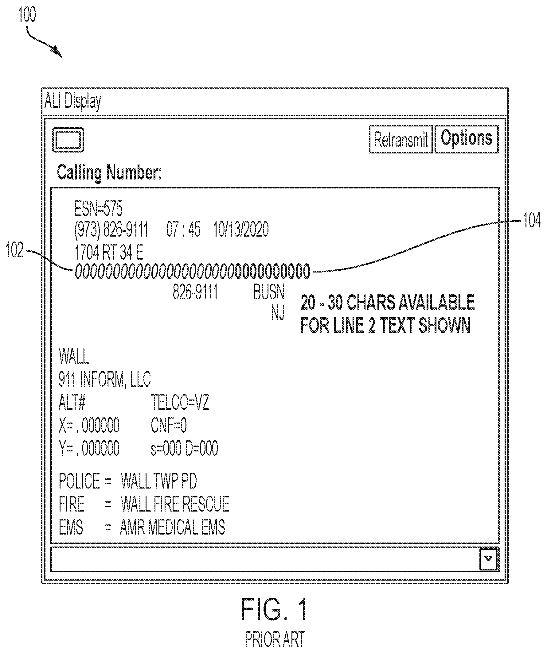 Patent US12323895 — Geospatial physical location for emergency services calls using voice over internet protocol or multi-line telephone system — Figure 1