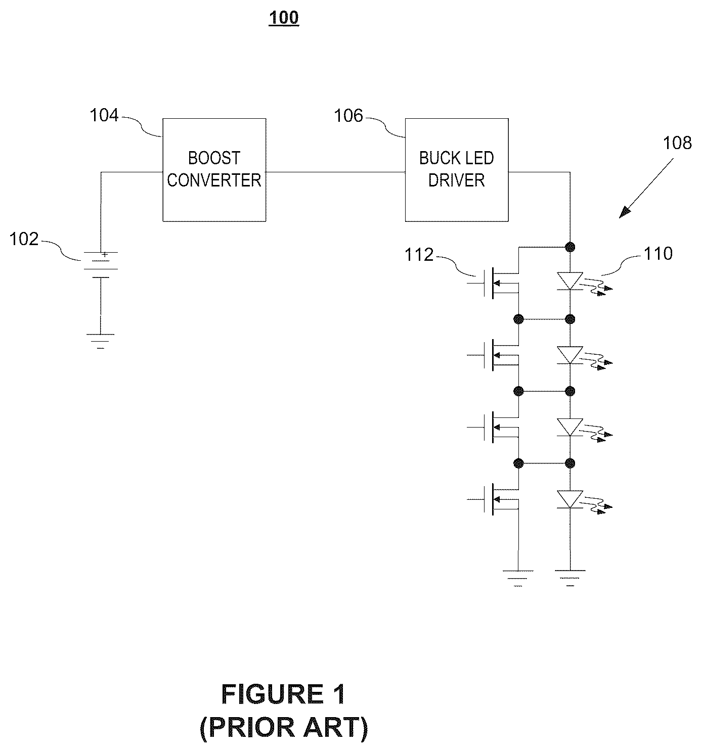 Patent US12324070 Figure 1 – H-bridge buck-boost for adaptive driving beam headlamps