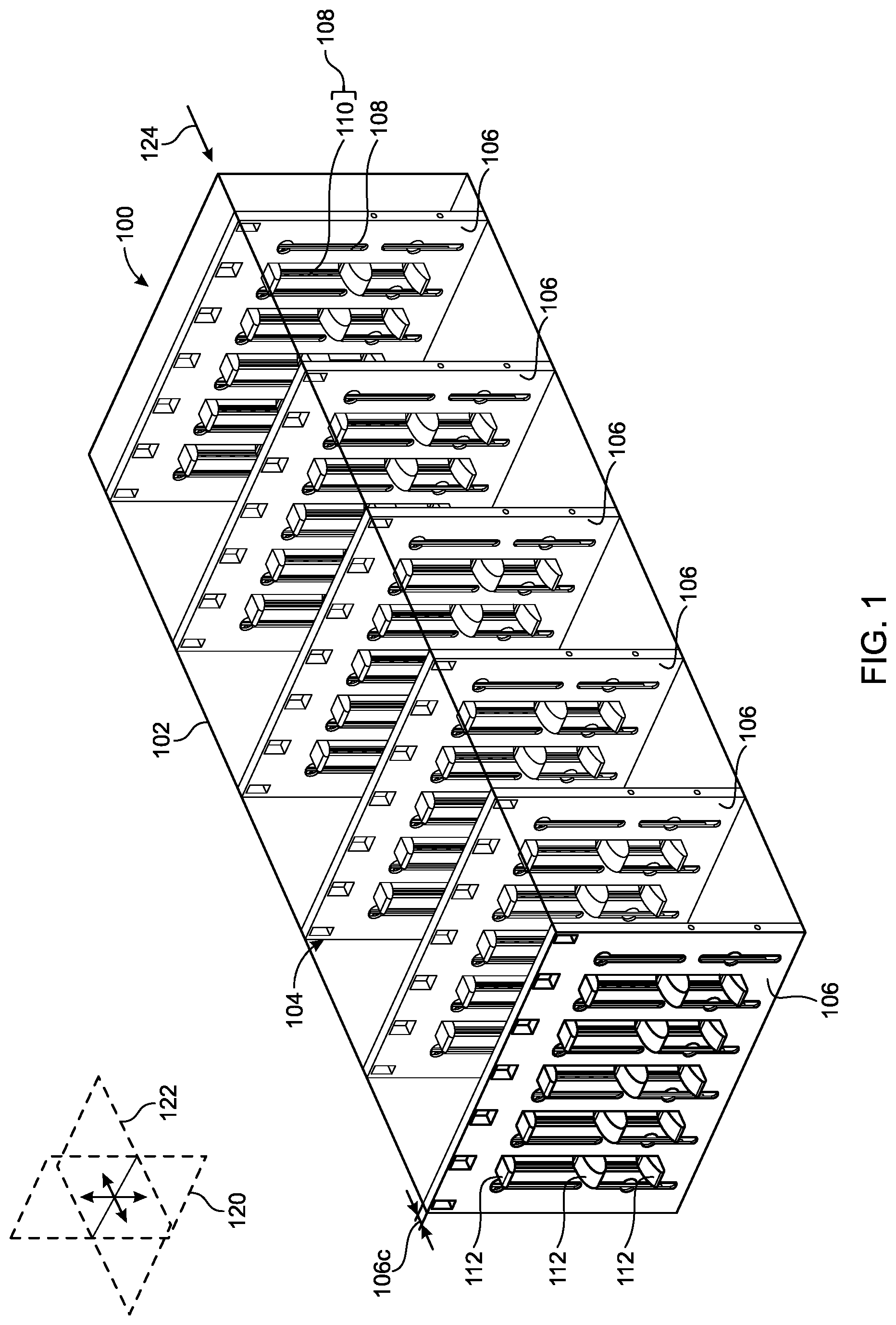 Patent US12324123 — Partition device with airfoil-shaped airflow deflectors — Figure 1