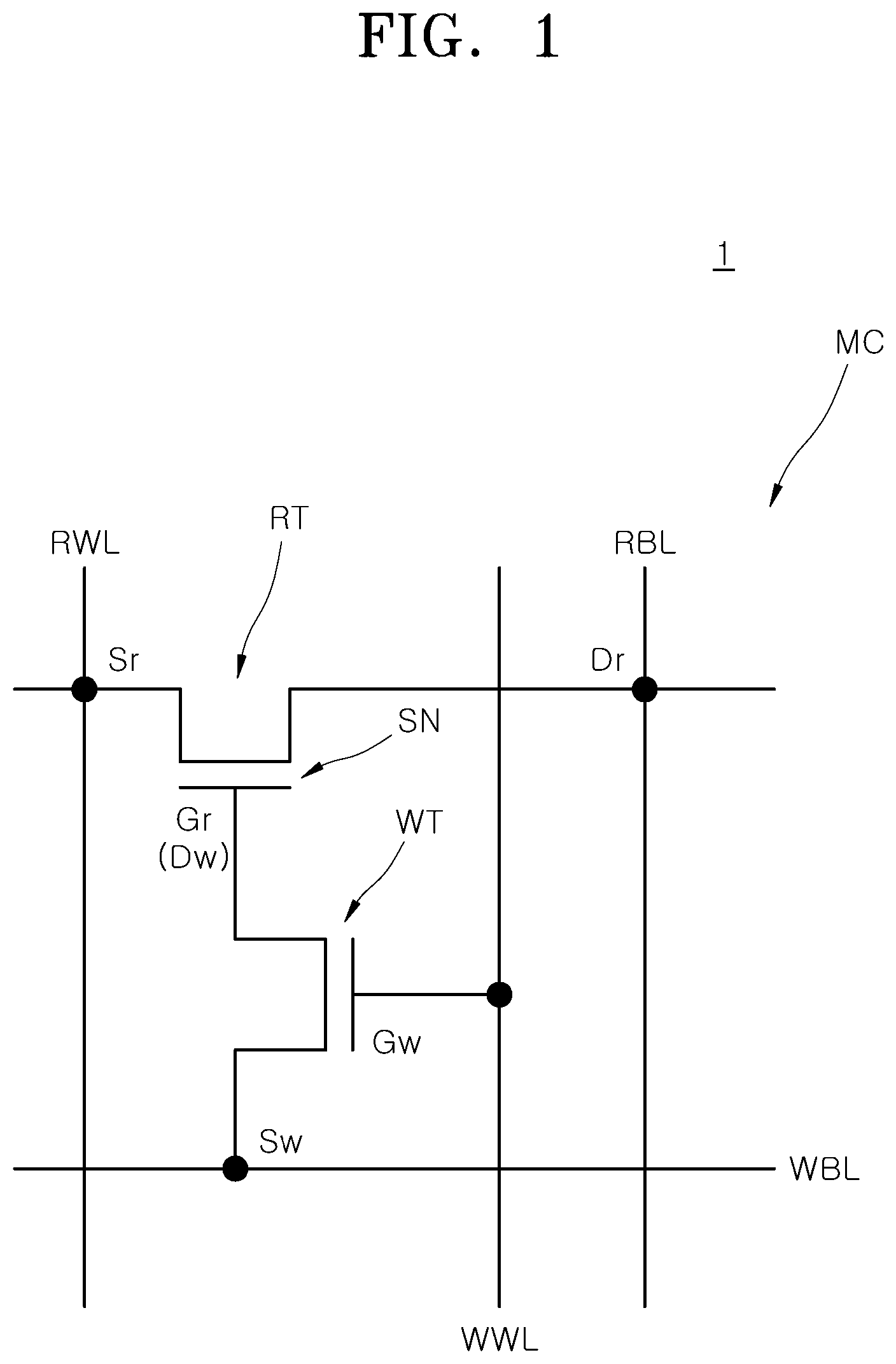 Patent US12324142 Figure 1 – Semiconductor device including write transistor and read transistor having read word line and read bit line at opposite ends of read channel layer