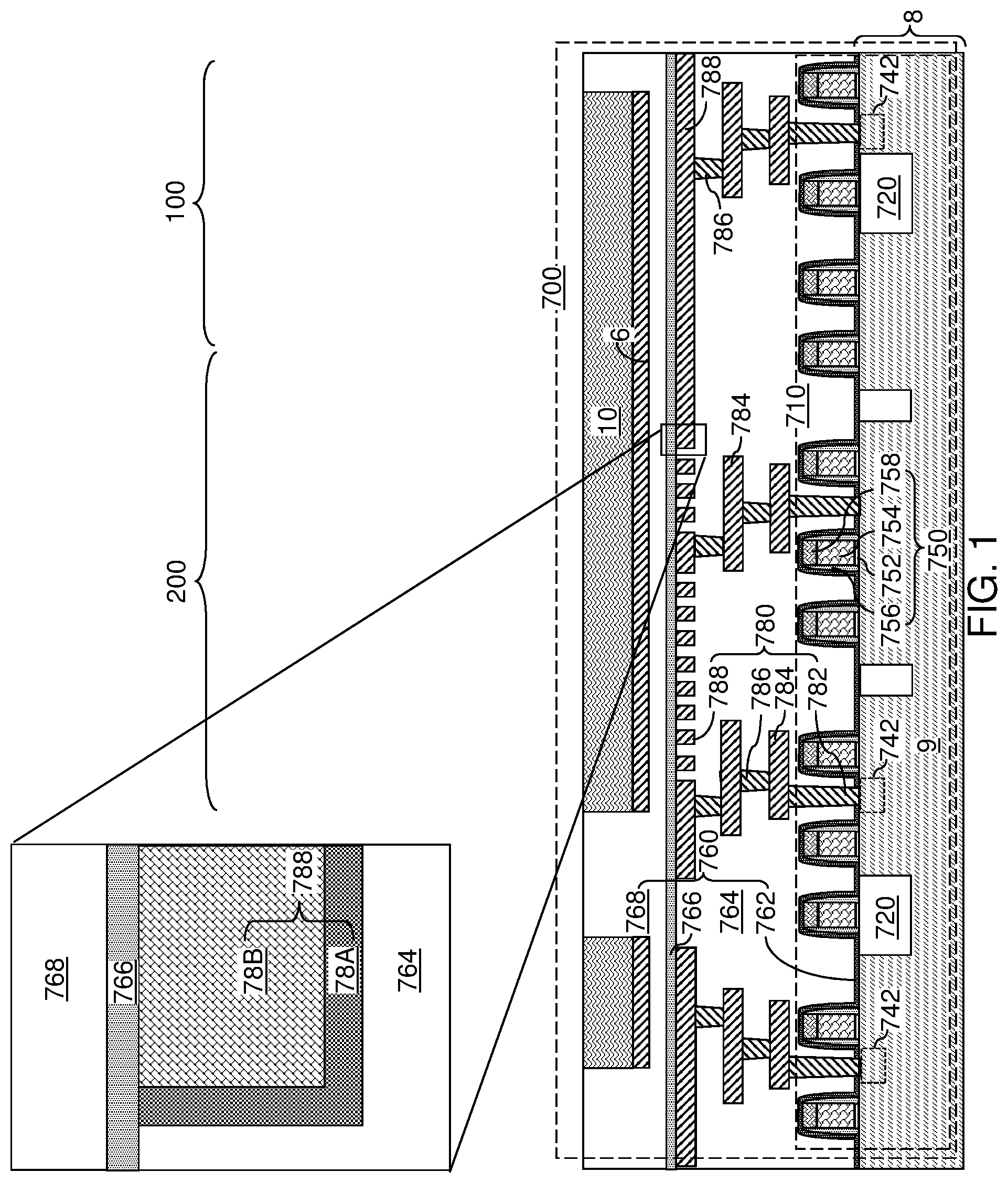 Patent US12324150 — Method of making a multi-tier memory device with rounded joint structures — Figure 1