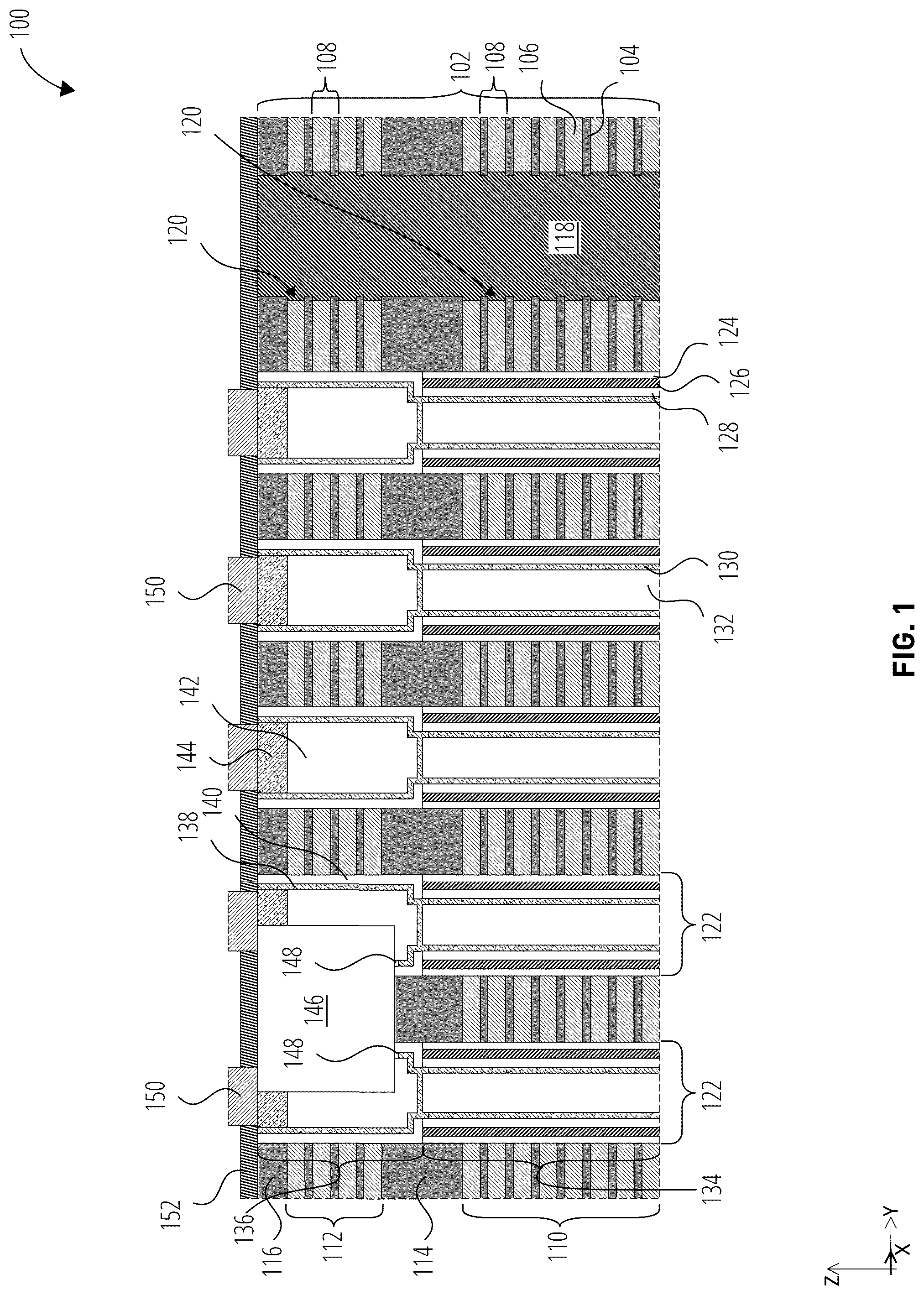 Patent US12324154 — Microelectronic devices including pillars with partially-circular upper portions and circular lower portions, and related methods — Figure 1