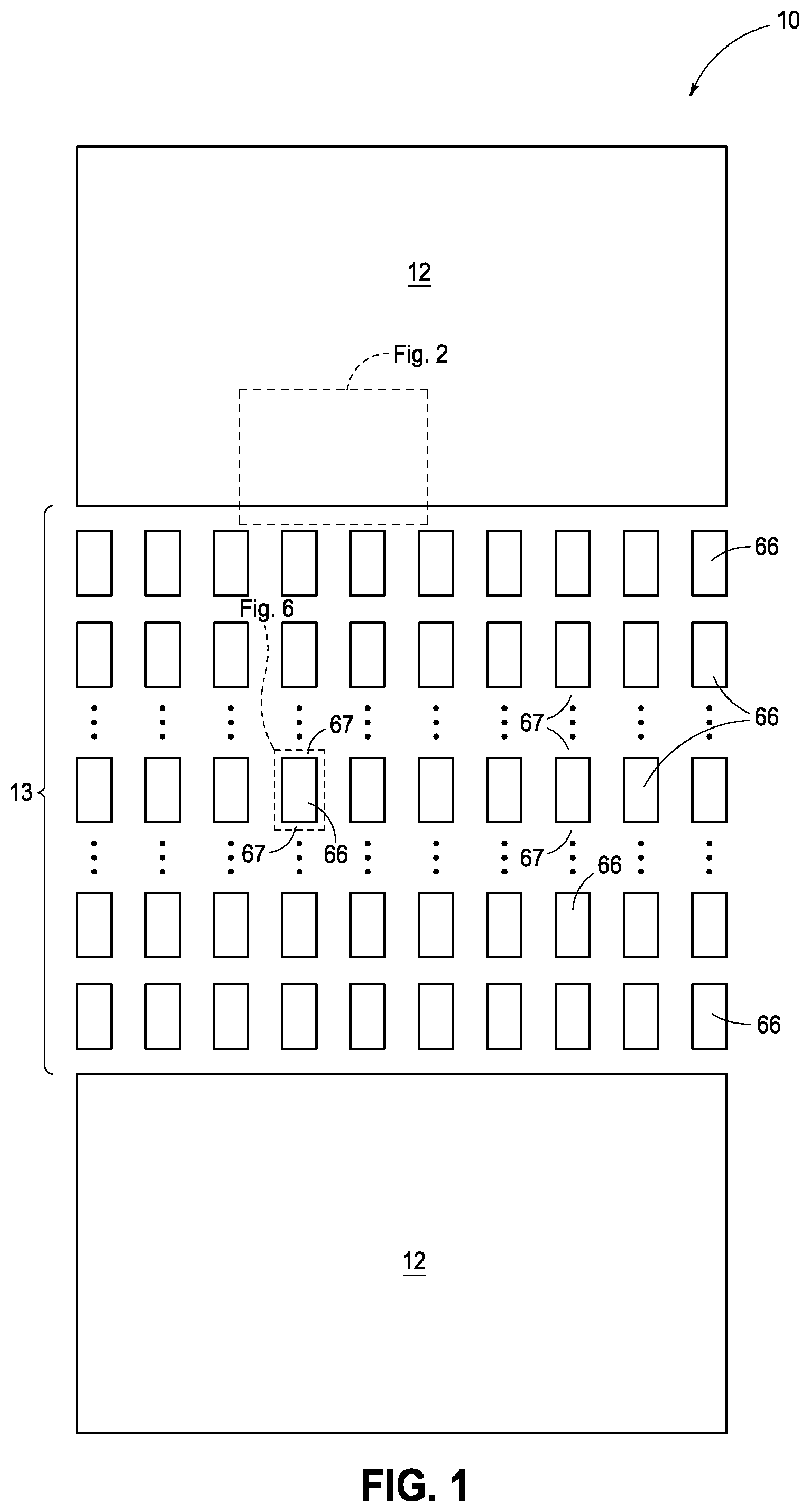 Patent US12324157 — Integrated circuitry, comprising a pair of opposing lateral projections in insulating material in a cavity — Figure 1