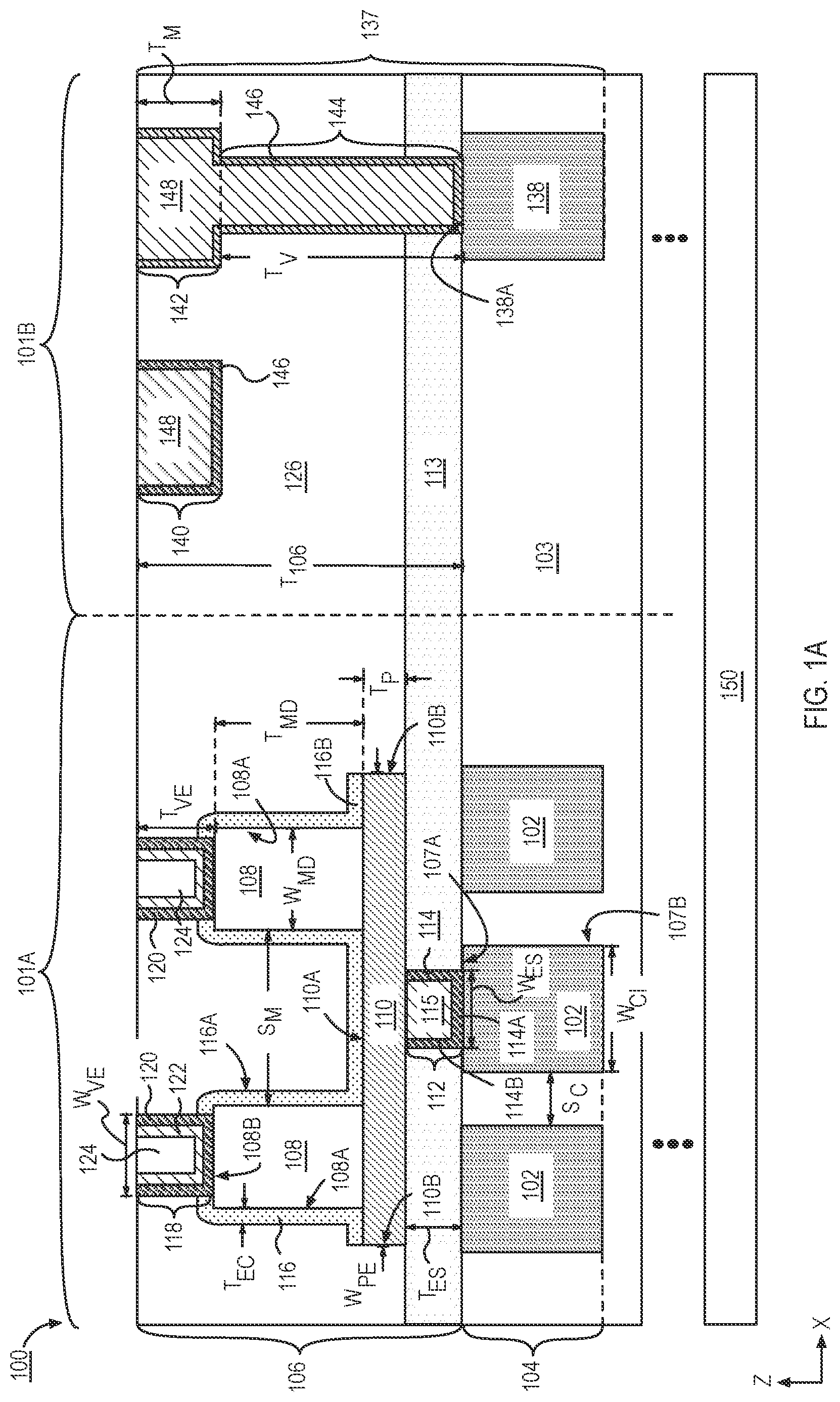 Patent US12324163 — Planar capacitors with shared electrode and methods of fabrication — Figure 1