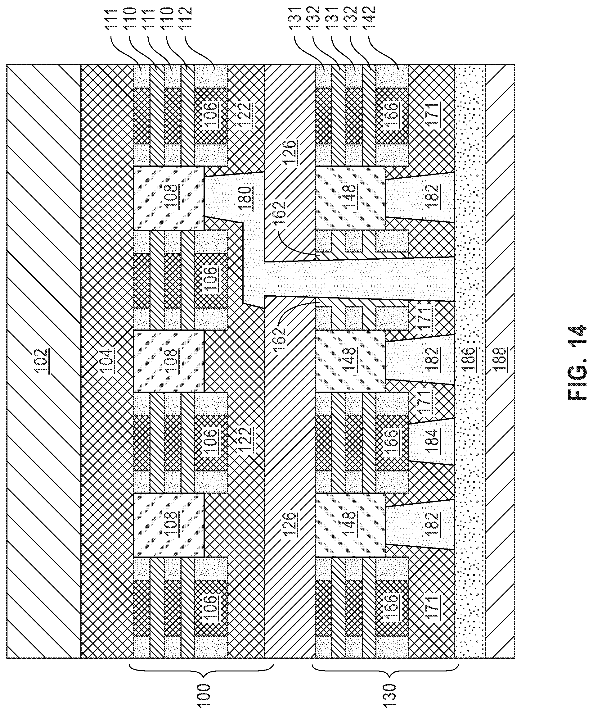 Patent US12324237 Figure 13 – Diffusion-break region in stacked-FET integrated circuit device