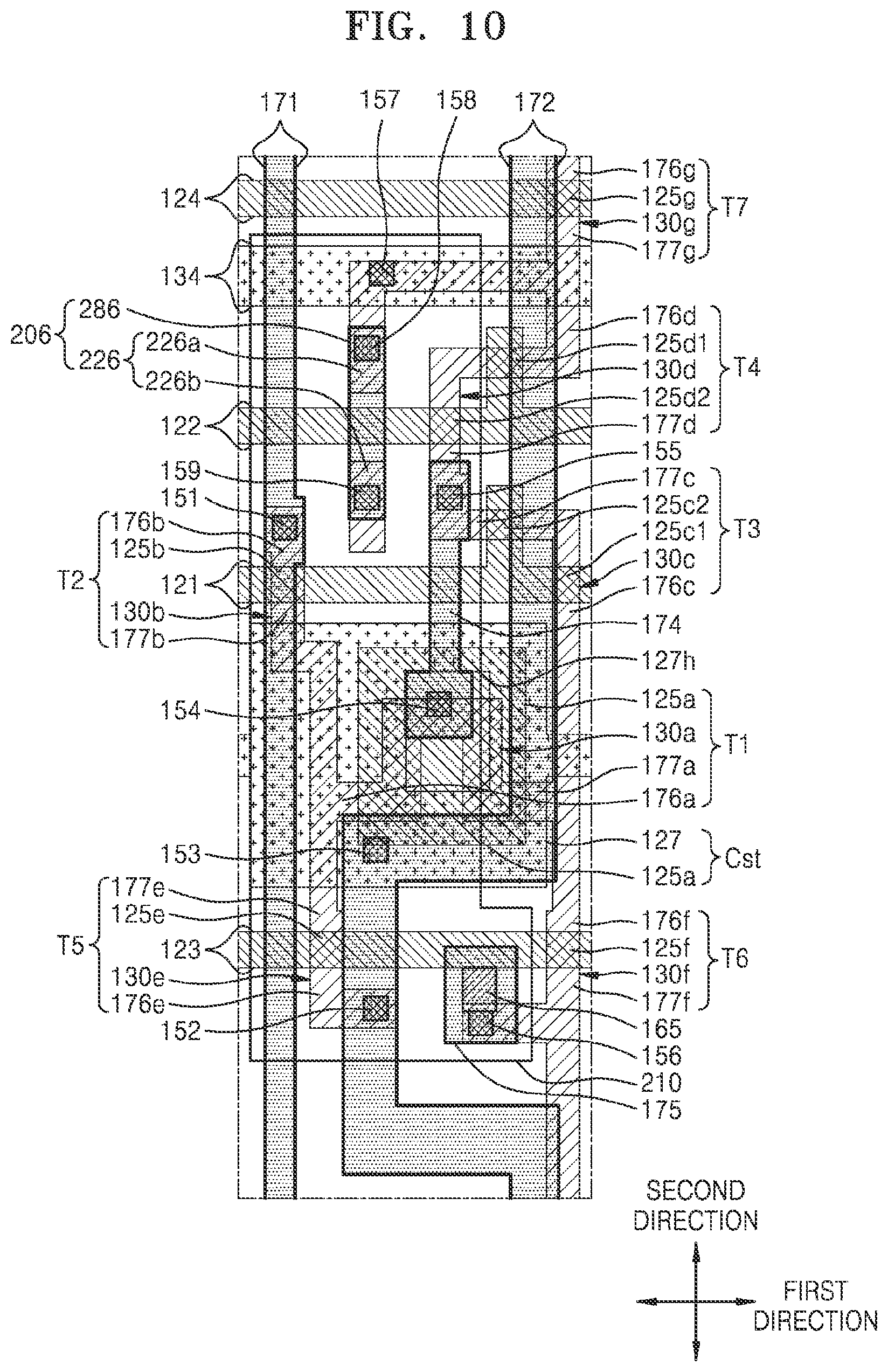 Patent US12324310 Figure 10 – Display device including a node connection line, a shielding portion and a driving voltage line