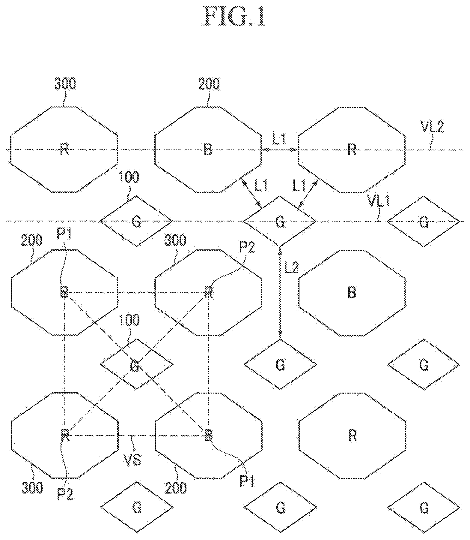 Patent US12324335 Figure 1 – Pixel arrangement structure for organic light emitting display device