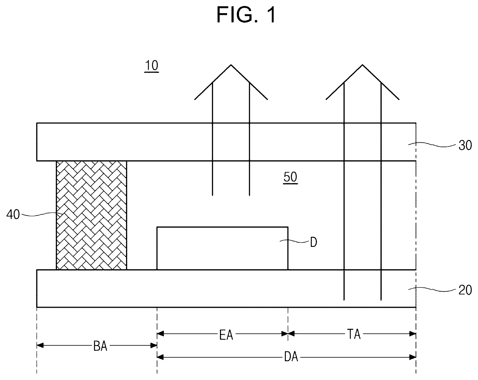 Patent US12324341 — Transparent display device for reducing difference in visibility between display area and bezel area — Figure 1