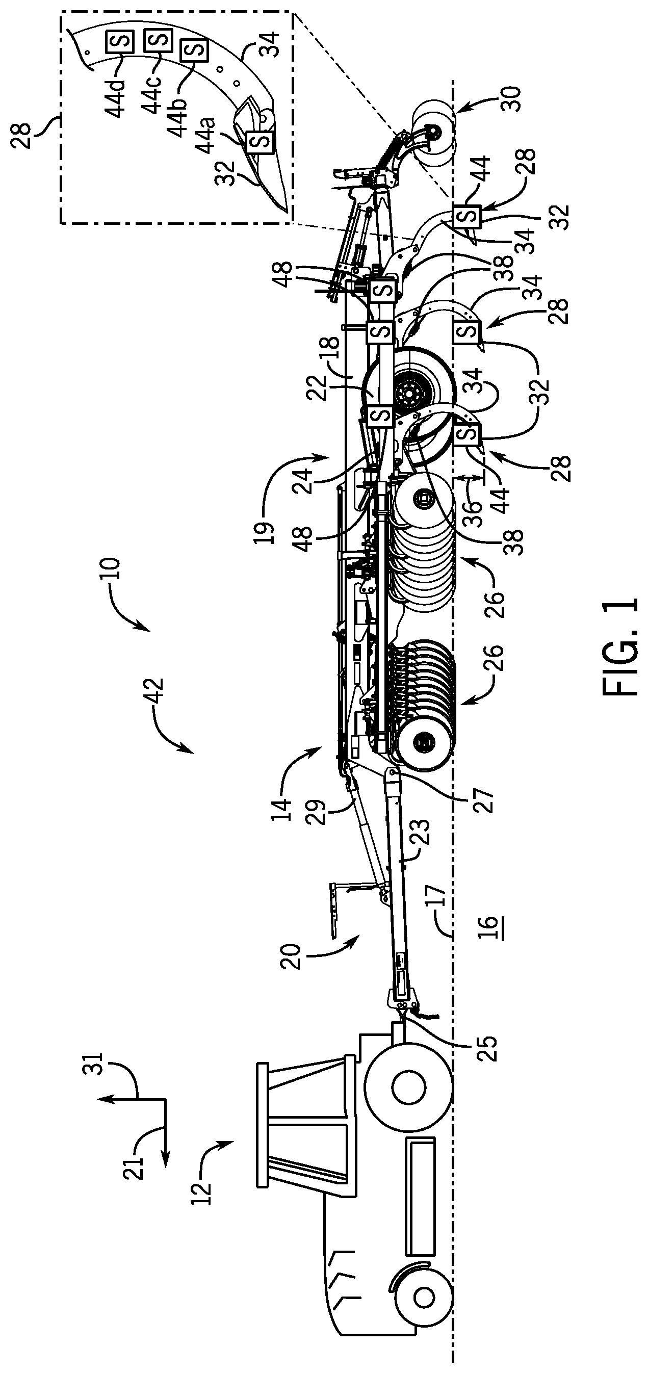 Patent US12324367 — System and method for selectively activating soil sensors of an agricultural implement — Figure 1