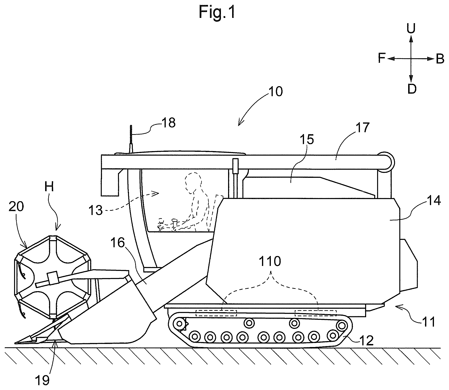 Patent US12324370 — Harvester, surrounding condition detection system, surrounding condition detection program, recording medium recording the surrounding condition detection program and surrounding condition detection method — Figure 1